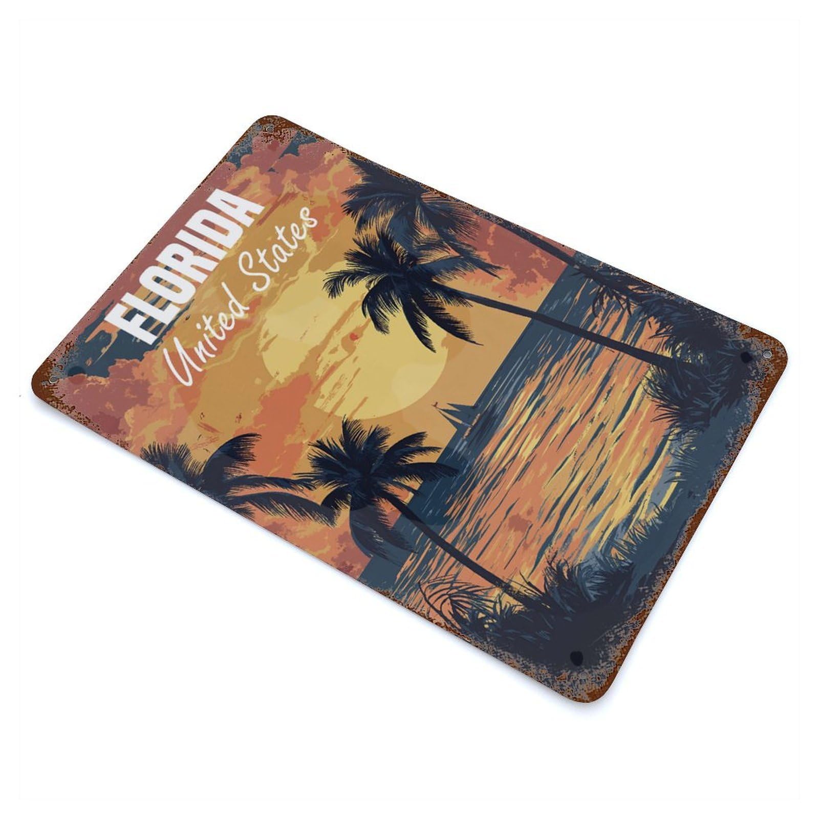 Rust Effect Florida Sunset Vintage Rust Metal Sign 11.8"x7.9", Farmhouse Wall Decor for Farmhouse, Kitchen And Entryway Decor