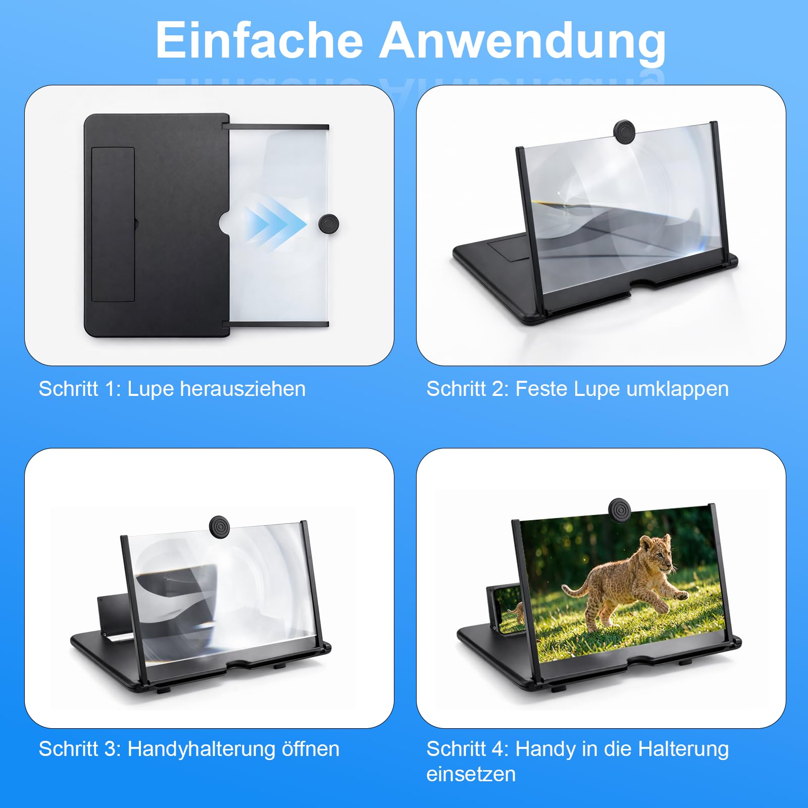Bildschirmlupe für Handy 12 Zoll, Handy vergrößerungs Bildschirm, HD Handy bildschirmlupe mit Ständer, Anti-blaulicht Bildschirmlupe für Filme und Spiele, Geschenk für ältere Menschen und Kinder