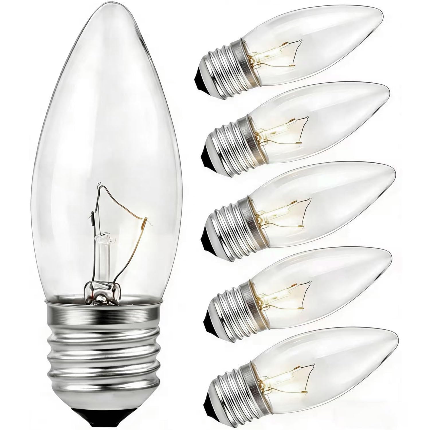 Photo 1 of 10-pack 60W Incandescent Torpedo Tip Chandelier - Crystal Clear, Torpedo TipIncandescent Clear Dimmable Light Bulbs and Medium E26 Candelabra Base,Transparent Candle Light Bulbs for Chandeliers (10)