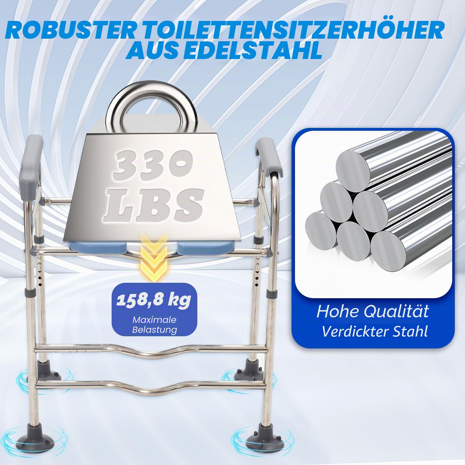 Toilettensitzerhöhung mit Armlehnen 6-fach Höhenverstellbar 66-76CM, Tragkraft 330LBS Toilettenstuhl für Senioren Toilettenerhöhung für ältere Menschen, Schwangere,Behinderte Passend für Jede Toilette
