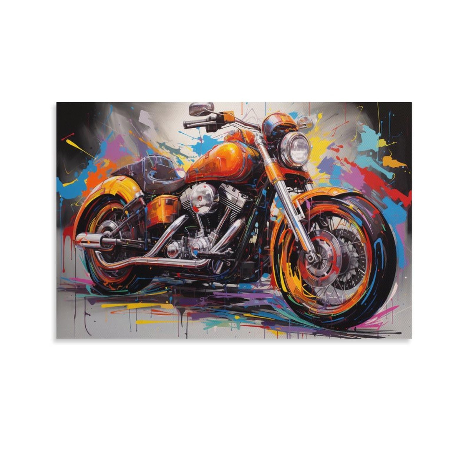 FOCCAR Gorgeous Motorcycle Canvas Wall Decor Colorful Cool Graffiti Motorbike Poster Wall Art for Living Room Bedroom Artwork