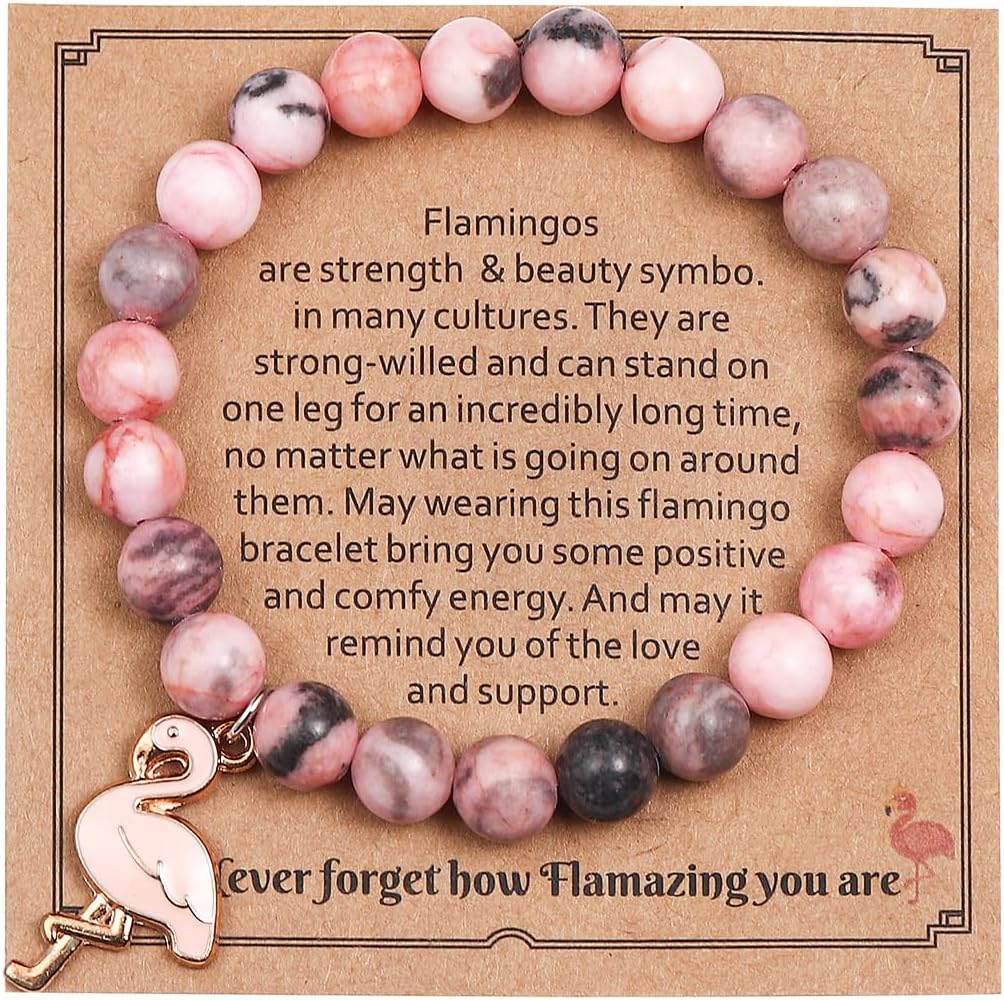 COLORFUL BLING Healing Crystal Beaded Stretch Bracelet Never Forget How Flamazing You are Flamingo Bracelet Gifts Natural Stone Inspirational Bracelet for Women