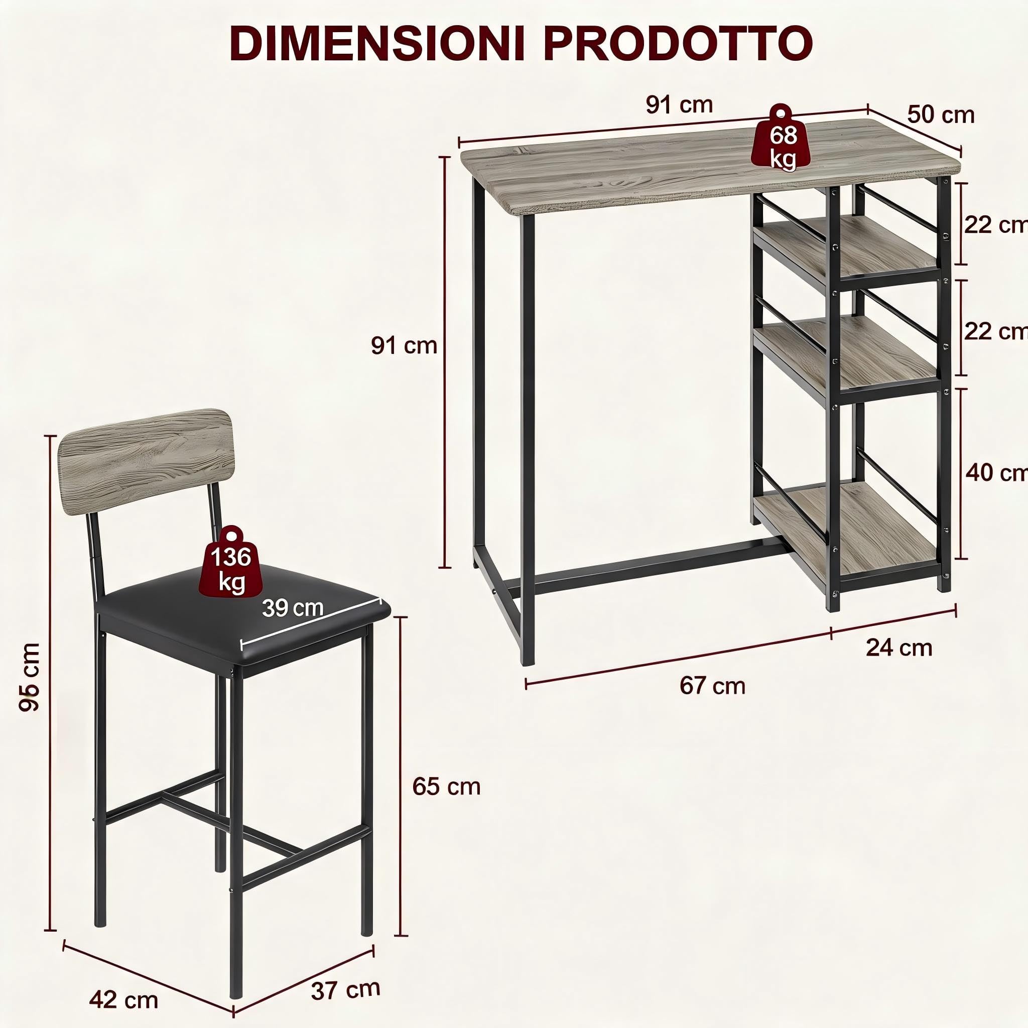 Garvee Set Tavolo da Pranzo con 2 Sedie Alte Imbottite, Grigio