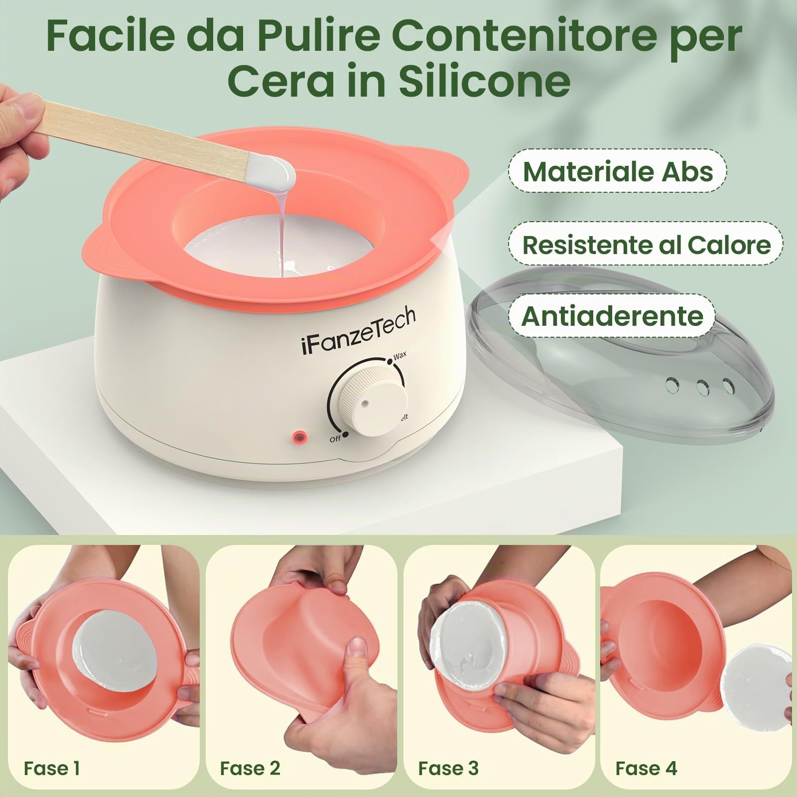 IFANZETECH Scaldacera Cera Brasiliana Kit: Scalda Cera per Ceretta Rimuovere Tutti Tipi di Peli, con 500g Ceretta Brasiliana, 30 Spatole, 1 Pentola Silicio, Depilazione per Uomo e Donna