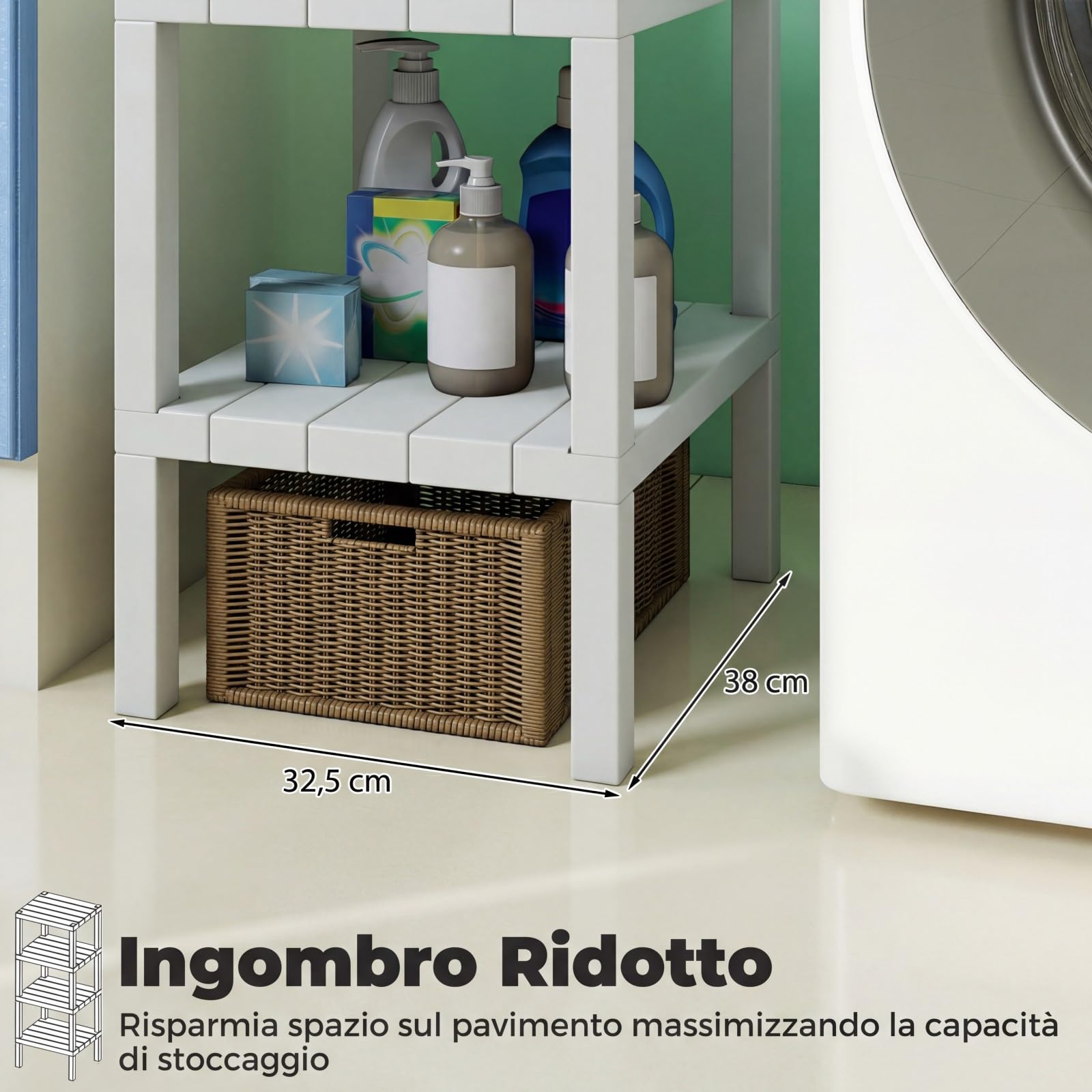 COSTWAY Scaffale di Stoccaggio a 4 Ripiani, Mobiletto Scaffale in Plastica Autoportante, Unità Organizzatrice Stretta per Bagno Cucina Soggiorno, 38x32,5x99 cm (Bianco)