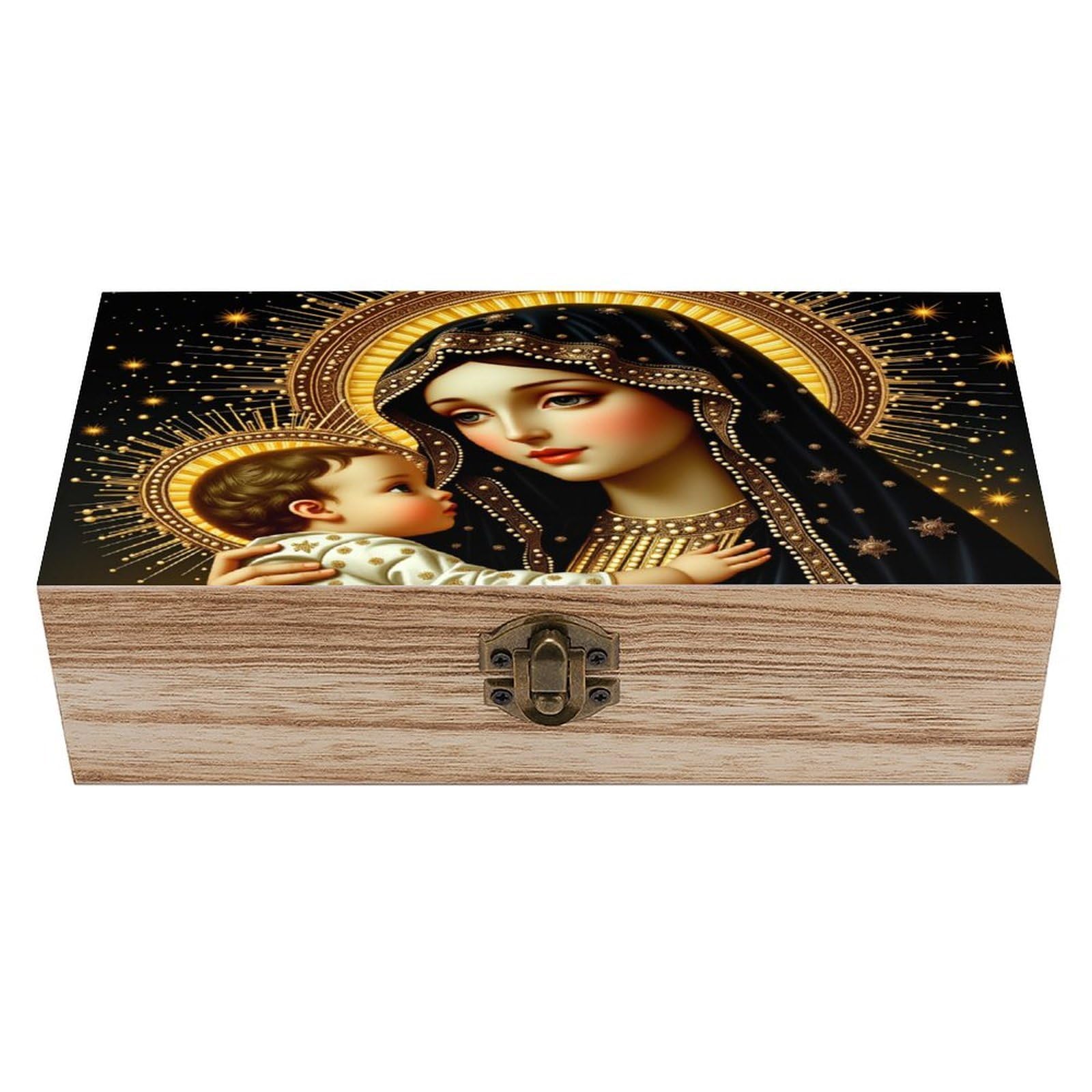 asbwuo Holy Son And Holy Mother Vintage Wooden Keepsake Box