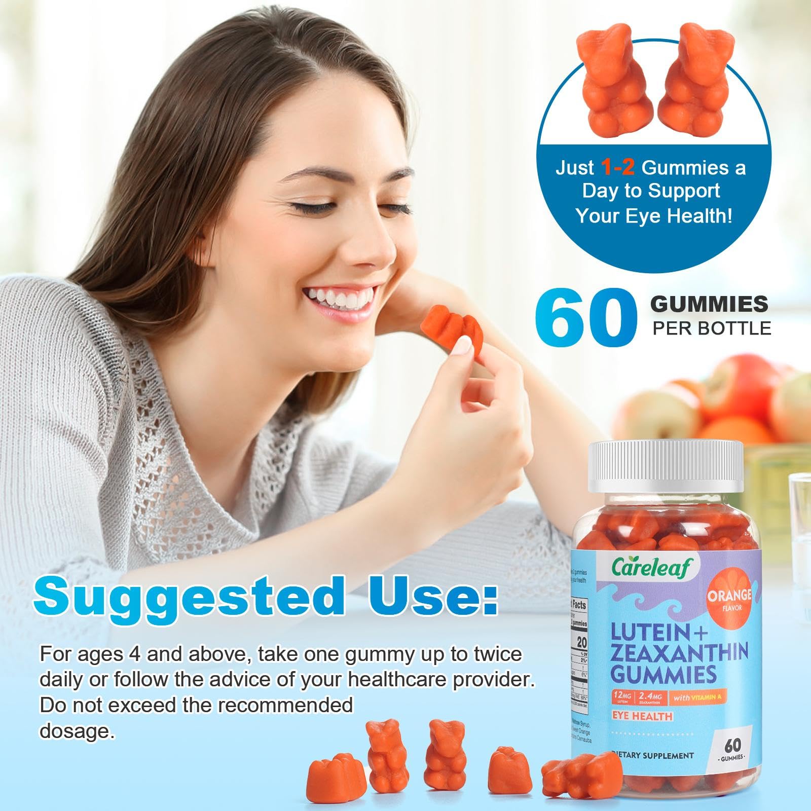 Vegan Lutein and Zeaxanthin Supplements, Lutein for Eyes with Zeaxanthin & Vitamin A,Lutein Gummies for Dry Eye Relief & Clear Vision,Eye Vitamins for Seniors & Kid,Orange Flavor,60 Gummies — Amazon image 6