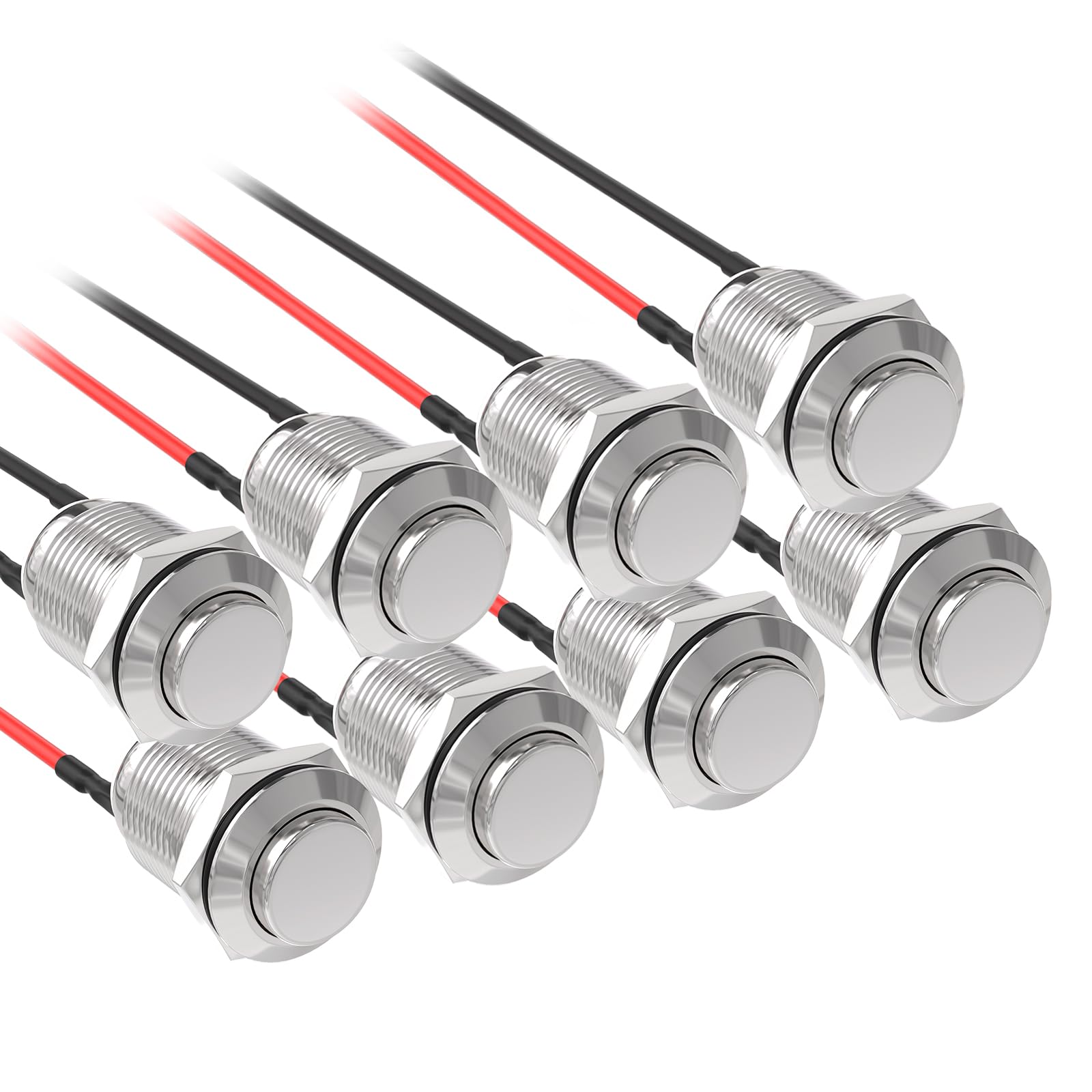 APIELE Momentary Push Button Switch 12mm 8PCS 1NO Brass Shell Pre-Wired High Round Head 1 Normally Open(Brass)