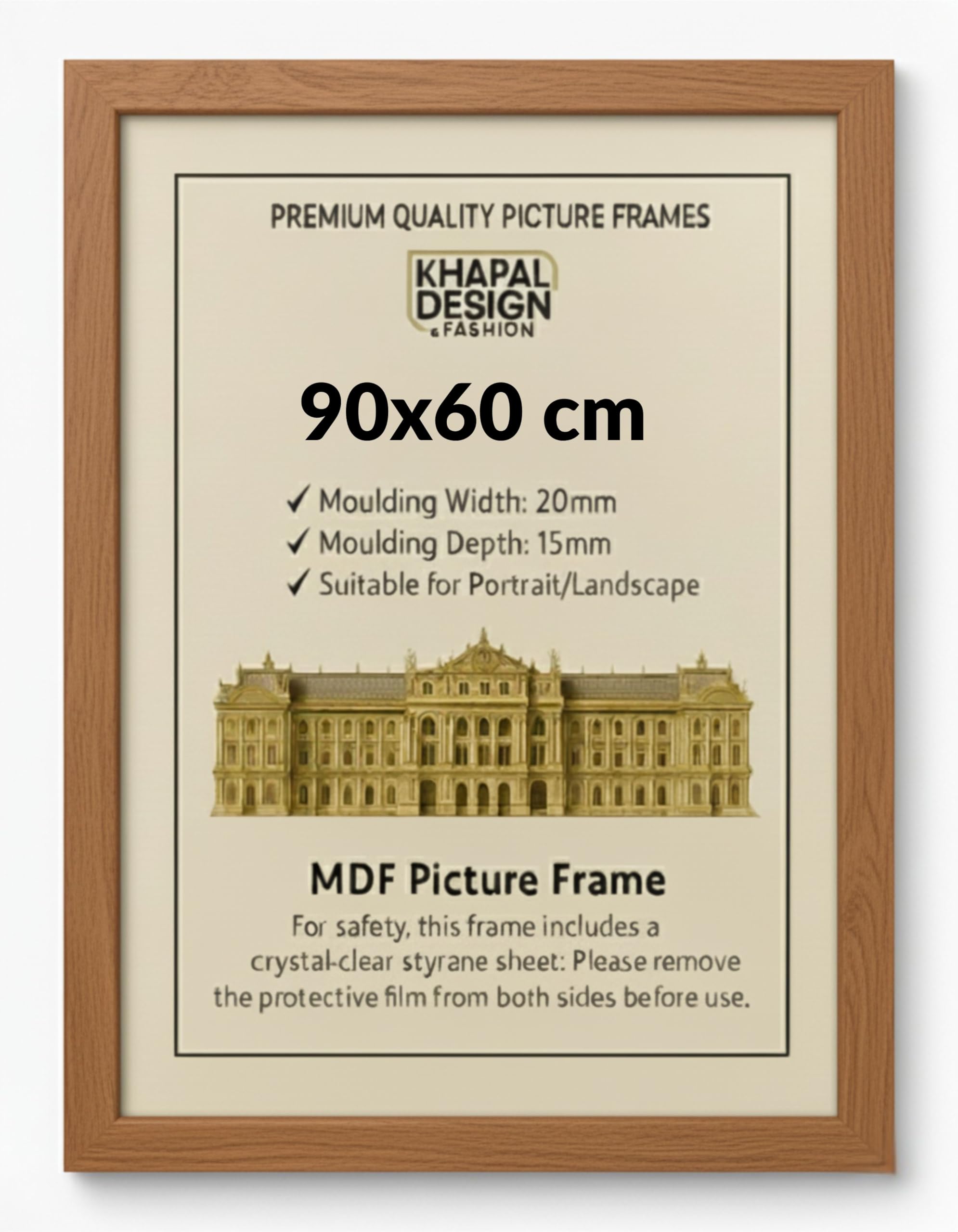 90x60 cm Picture Frame – MDF Photo Framet | Posters Prints Certificates Home Office Gallery Décor - (Oak)
