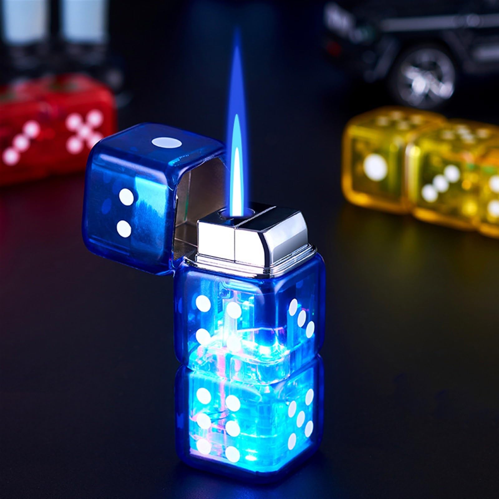 Jcfhqghr Men's A Dice Lighter, Torch Lighter, Plastic Windproof Lighter, Refillable Butane Flash Dice Lighter, Djustable Flame Transparent Gas Chamber Lighter, Gift For Nd Wo (Excluding Gas) (Color : )