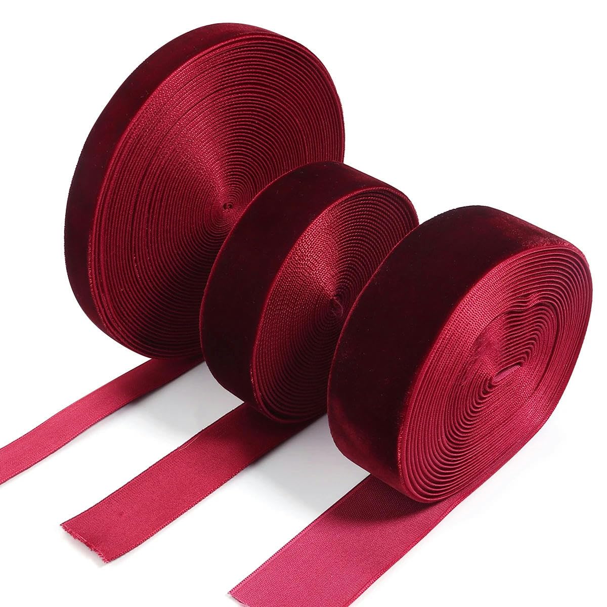 Wstążka aksamitna, Aksamitna wstążka pojedyncza 6-32 mm 5-10 jardów czarne wino czerwone do pakowania prezentów DIY(Wine Red,32mm 5Yards)