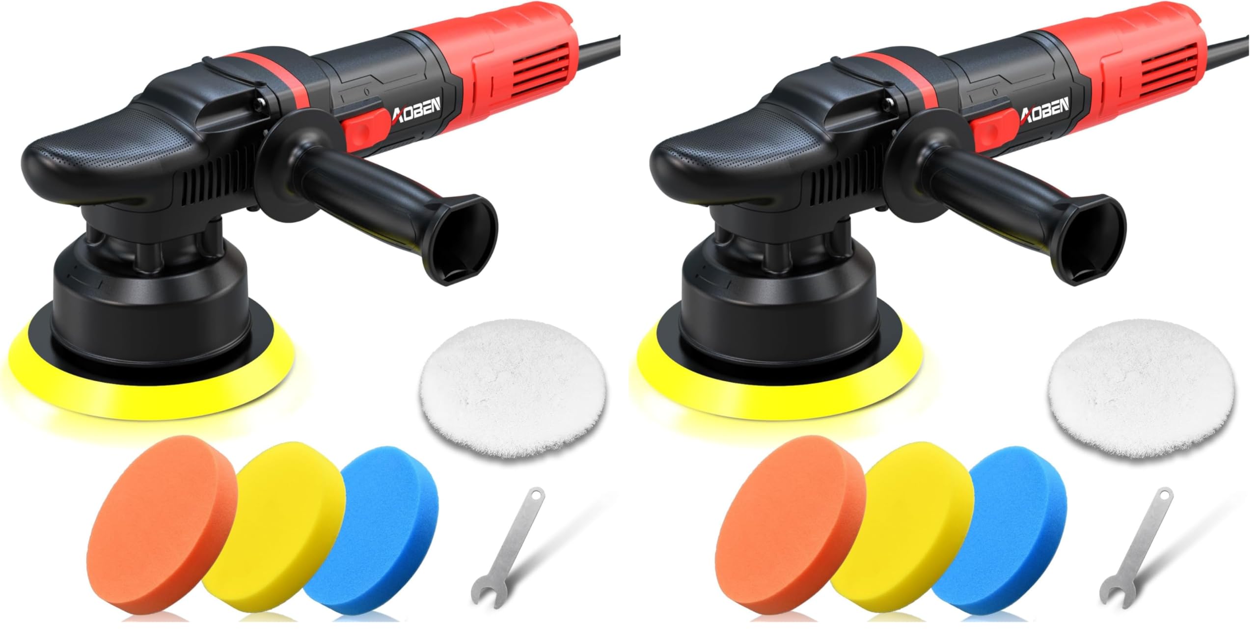 AOBEN Car Buffer Polisher,6 inch Dual Action Polisher,Random Buffer Polisher kit with 6 Variable Speed 1000-4500rpm,Detachable Handle,4 Buffing Pads for Car detailing Polishing and Waxing (Pack of 2)