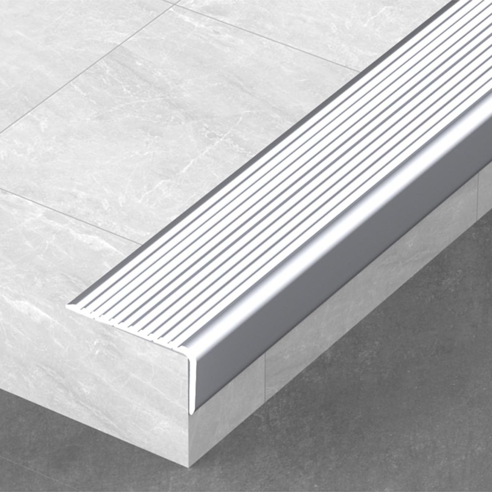 HJXGQJM Aluminium Safety Corner Edge Guard Strip, 35.4in Flooring Stair Nosing Edge Profile, Staircase Step Edge Protector Strip with Antislip Fluted, Suitable for All Weather Conditions