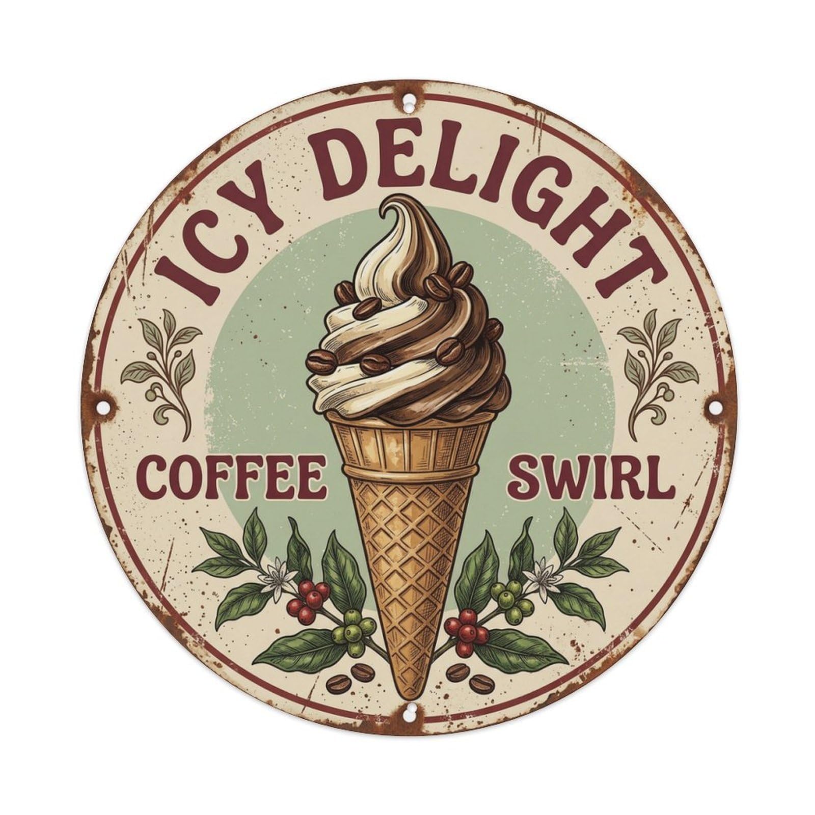 Cwbufd Vintage Style Icy Delight Dessert Parlor Vintage Metal Tin Sign Plaque Wall Decor For Cafe, Club Bar, Office, Garden Metal Poster 8X8inch