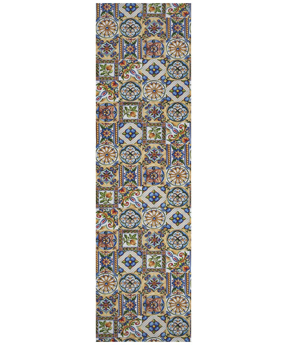 Tapis côtière anti-taches antidérapant, lavable en machine, 52 x 450 cm, tapis de cuisine, salle de bains, entrée polyvalente, motif carreaux amalfitains azulejos