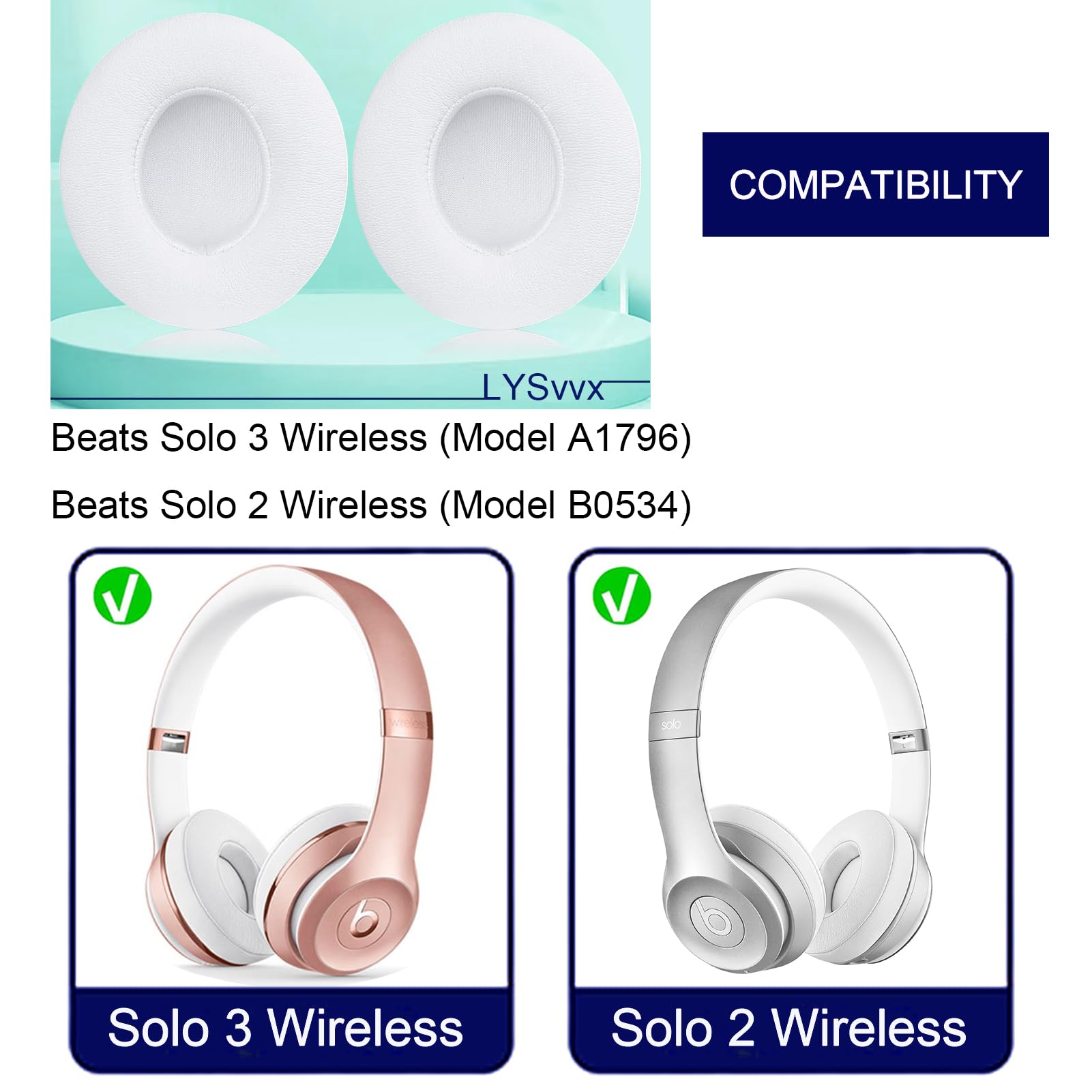 Solo 3 almohadillas de repuesto para auriculares inalámbricos Beats Solo 2 y Solo 3 (blanco)