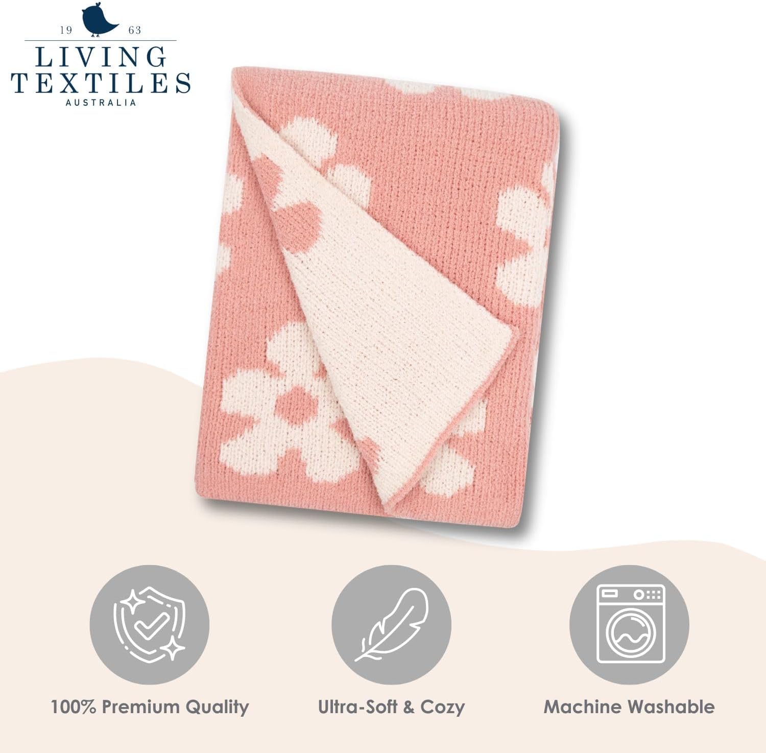 Living Textiles Pink Floral Daisy Chenille Soft Baby Blanket Reversible Premium Cozy Fabric for Best Comfort - Infant,Toddler,Newborn,Swaddle,Nursery,Boy,Girl,Unisex, Throw,Crib,Stroller,Gift 40x30in
