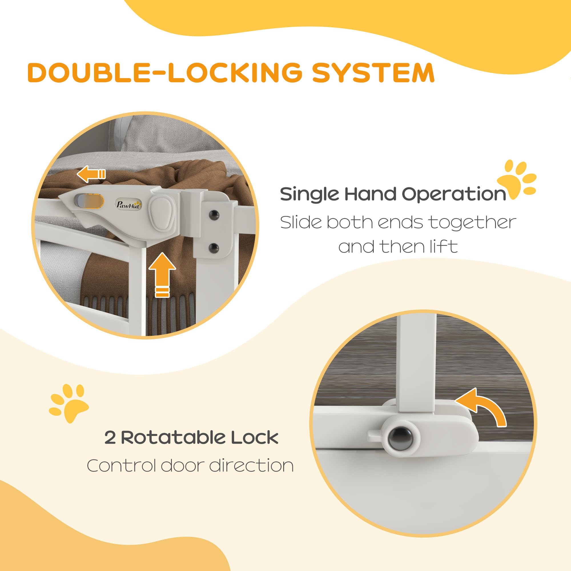 PawHut Dog Stair Gate Pet Barrier with Small Cat Door, Pressure Fit Safety Gate with Auto Closing System, Double Locking - Image 4