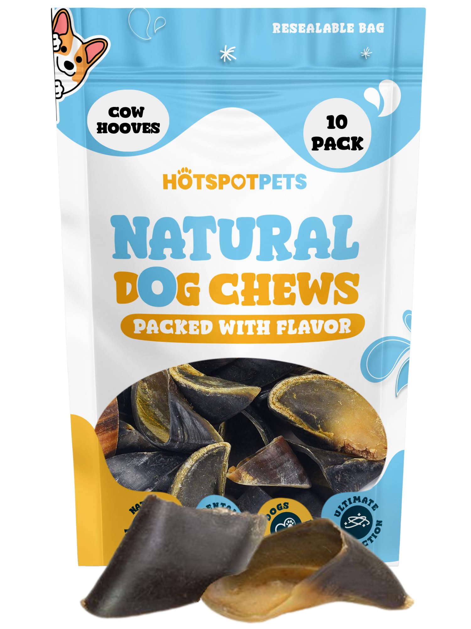 Full-Size Cow Hooves for Dogs | (10 Pack) All-Natural Long Lasting Dog Chews | Made from Grass Fed Cattle | Tasty Treat for Oral Hygiene | Fantastic Alternative for Rawhide and Bully Sticks