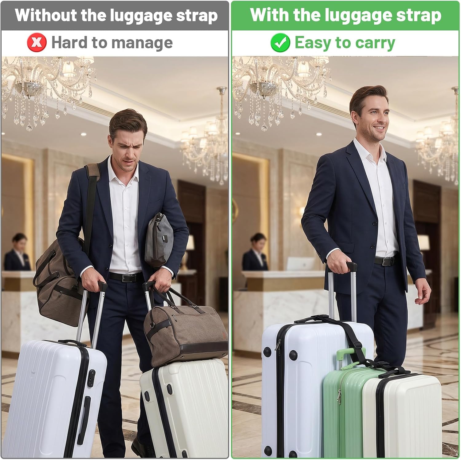 2 Pack Luggage Connector Straps, Luggage Straps for Suitcases | Adjustable Luggage Straps with Buckle Belt to Connect 3 Suitcases, T-Type and Normal Luggage Connector Straps