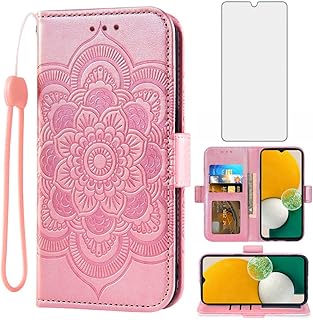 Asuwish Compatible with Samsung Galaxy A13 5G Wallet Case and Tempered Glass Screen Protector Leather Flip Card Holder Stand Cell Phone Cover for Gaxaly A 13 G5 2022 13A A135G SM A136U Women Rose Gold