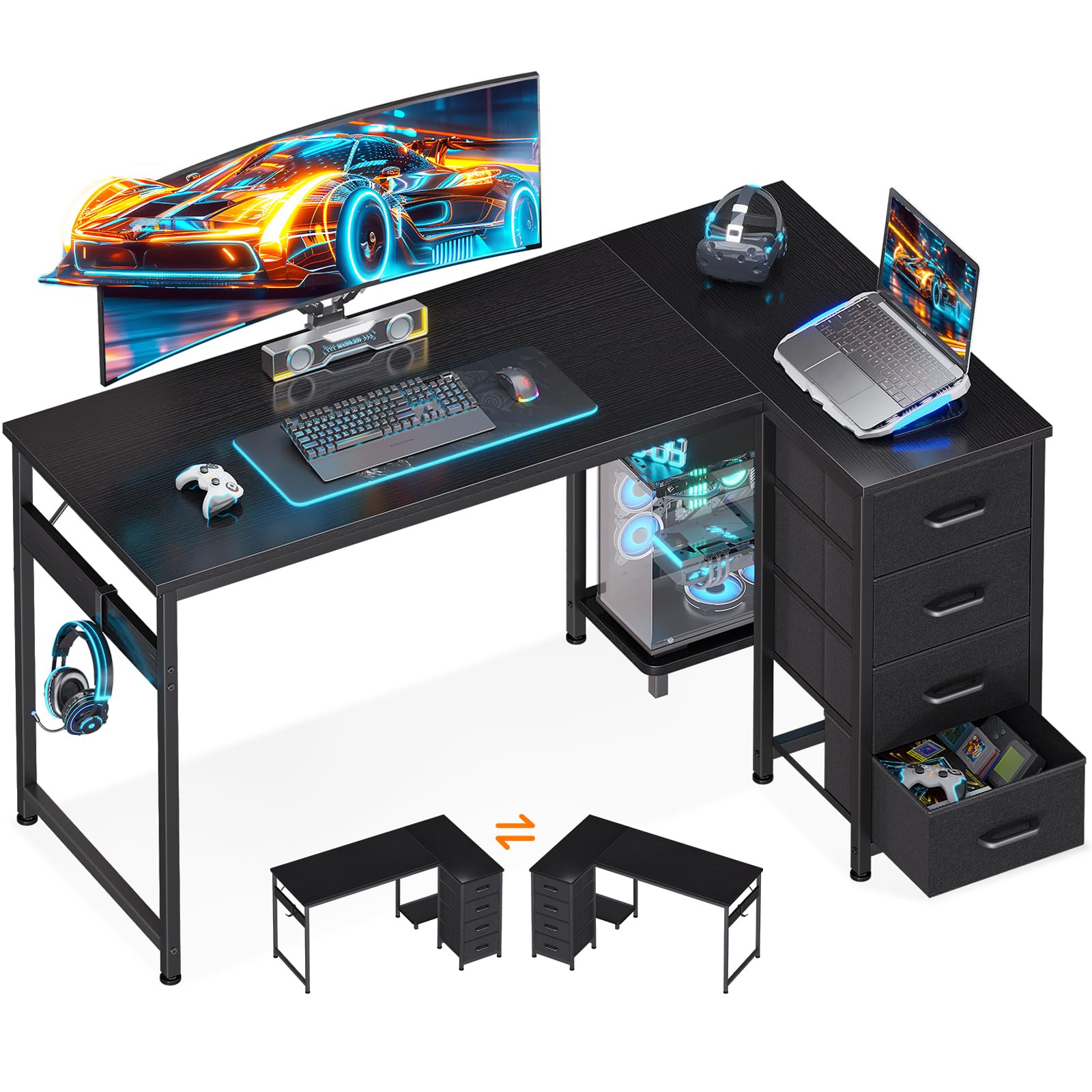 Coleshome 120x70cm L-Shaped Desk in a gaming setup with monitors and accessories