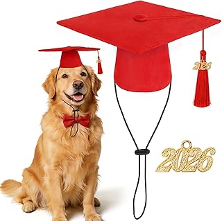 JULMELON Pet Graduation Caps 2026 Red Tassels, Adjustable Dog Cats Hats | 2026 Red Tassels, Adjustable Mini Caps, AKC Graduation Photo Props, Holiday Costume Accessories, Dog Cats Graduation
