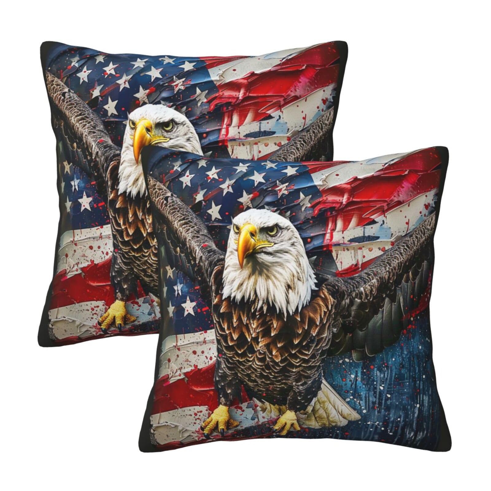 American USA Flag Eagle Throw Pillow Cases 2 Pack Square Pillowcases Soft Pillow Protectors for Couch Livingroom Sofa Bed Office Car,30x30 CM
