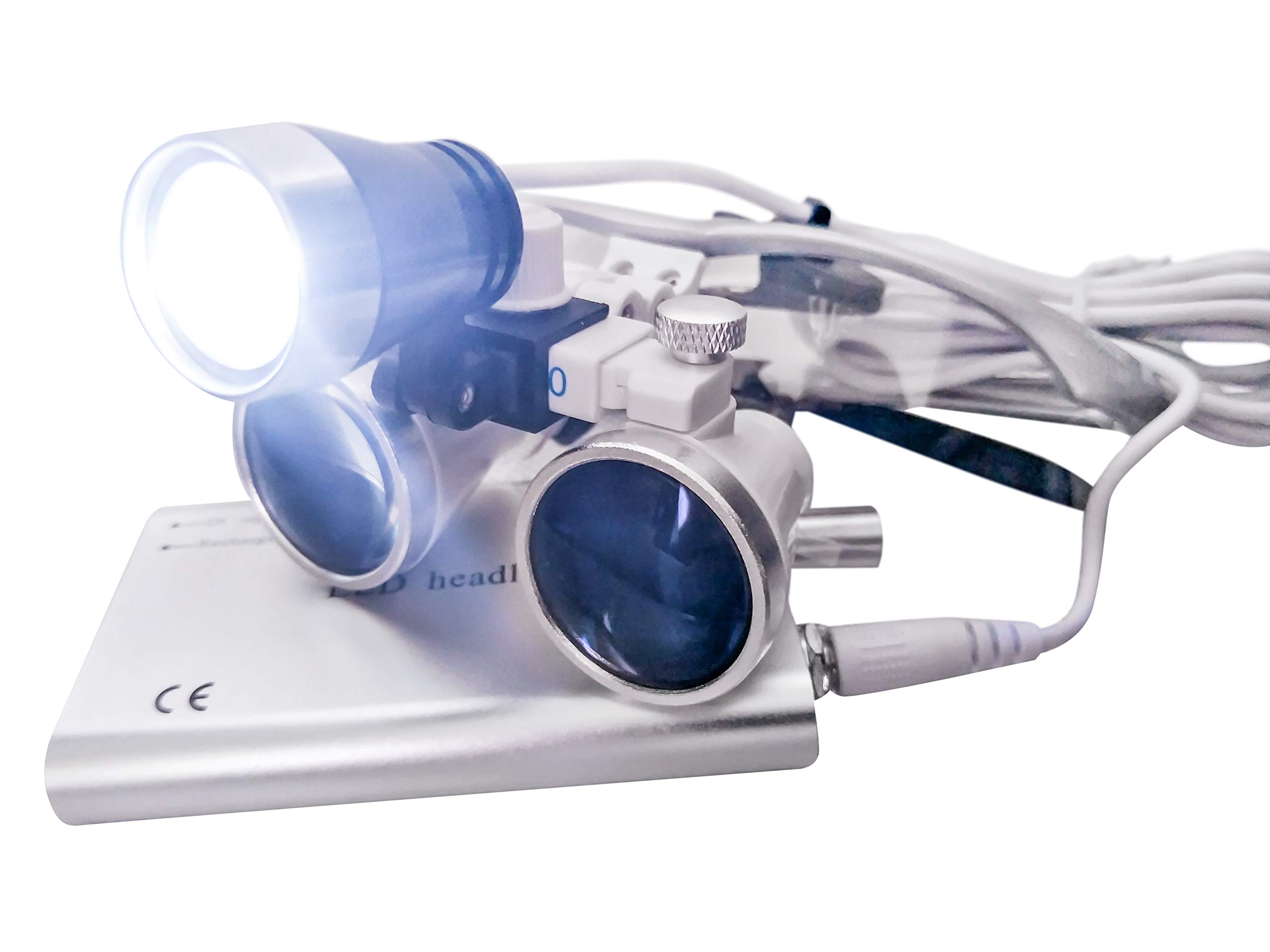Tragbares 3,5 x 420 mm Surgical Binokular Loupes Optisches Glas + LED-Headlight Silber