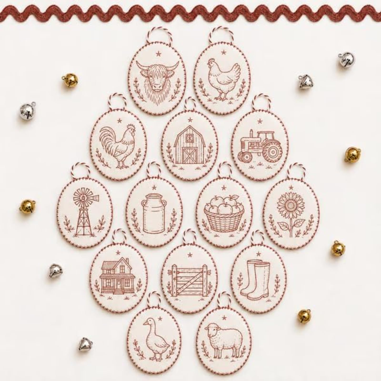yiokeo Beginner-Friendly DIY Heirloom Oval Embroidery Ornament Kit Collection, Hand Embroidery Christmas Ornaments Kit with Tools & Guide, for Holiday Decor or Gifts (Style F)