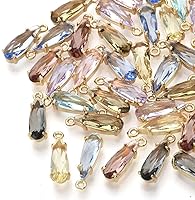 FASHEWELRY 50pcs Teardrop Faceted Glass Pendants Mixed Colors Crystal Dangle Oval Drop Charms Gold Brass Settings Jewelry Making