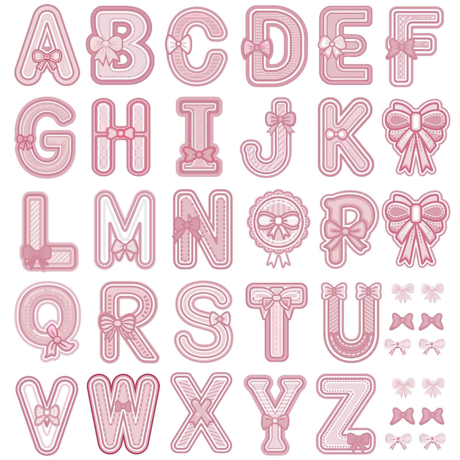 Photo 1 of 2 Sheets Pink Bow Iron On Letters for T-Shirts - 2 Inch A-Z Heat Transfer Vinyl Alphabet, Ready to Press Iron On Letters for DIY Shirts, Hats, Bags, Clothes & Cute Crafts