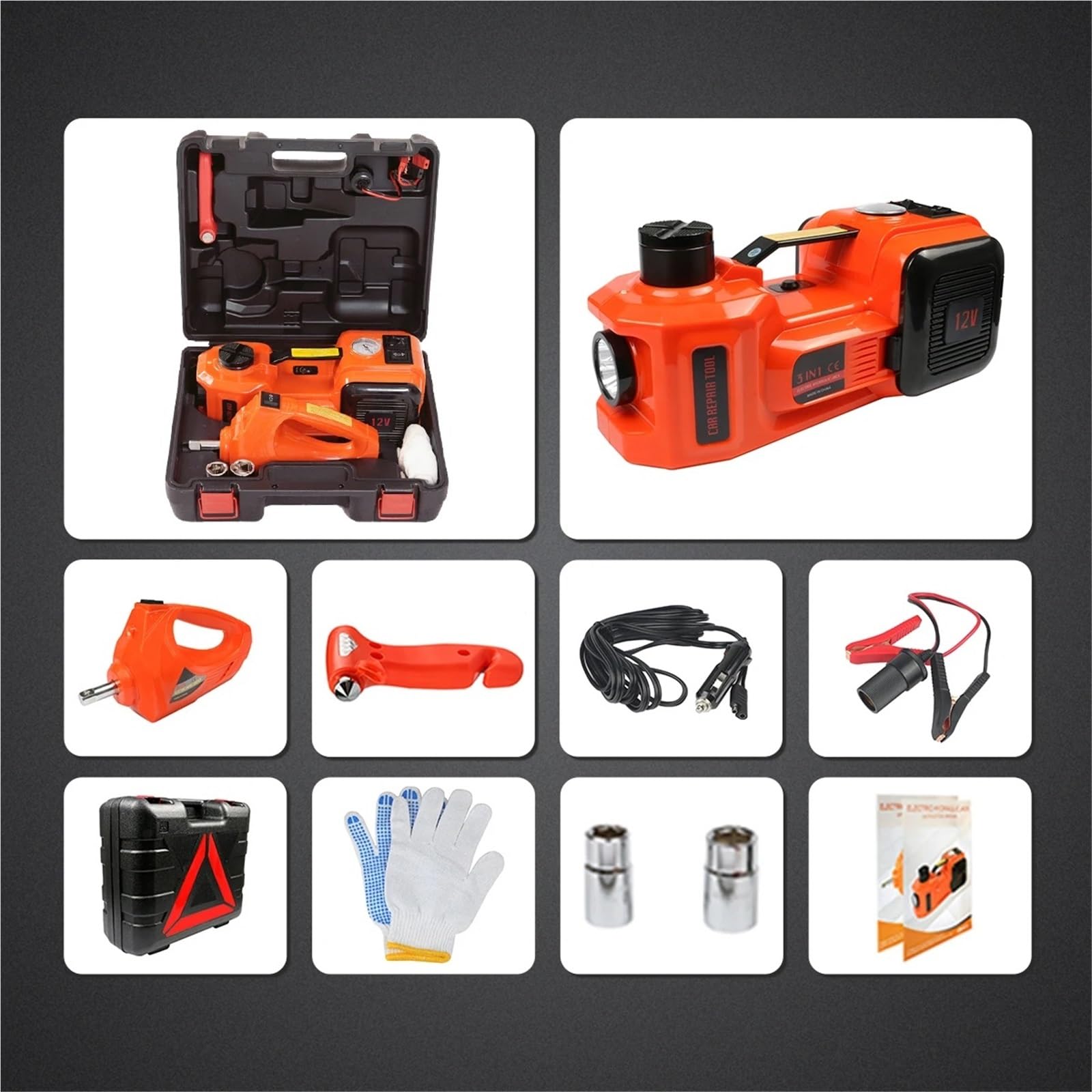 Accessori cric per Martinetto per Auto 3in1 Martinetti Idraulici elettrici Martinetto da Pavimento per Auto da 5 tonnellate 45 cm con Pompa di gonfiaggio per cric per Auto