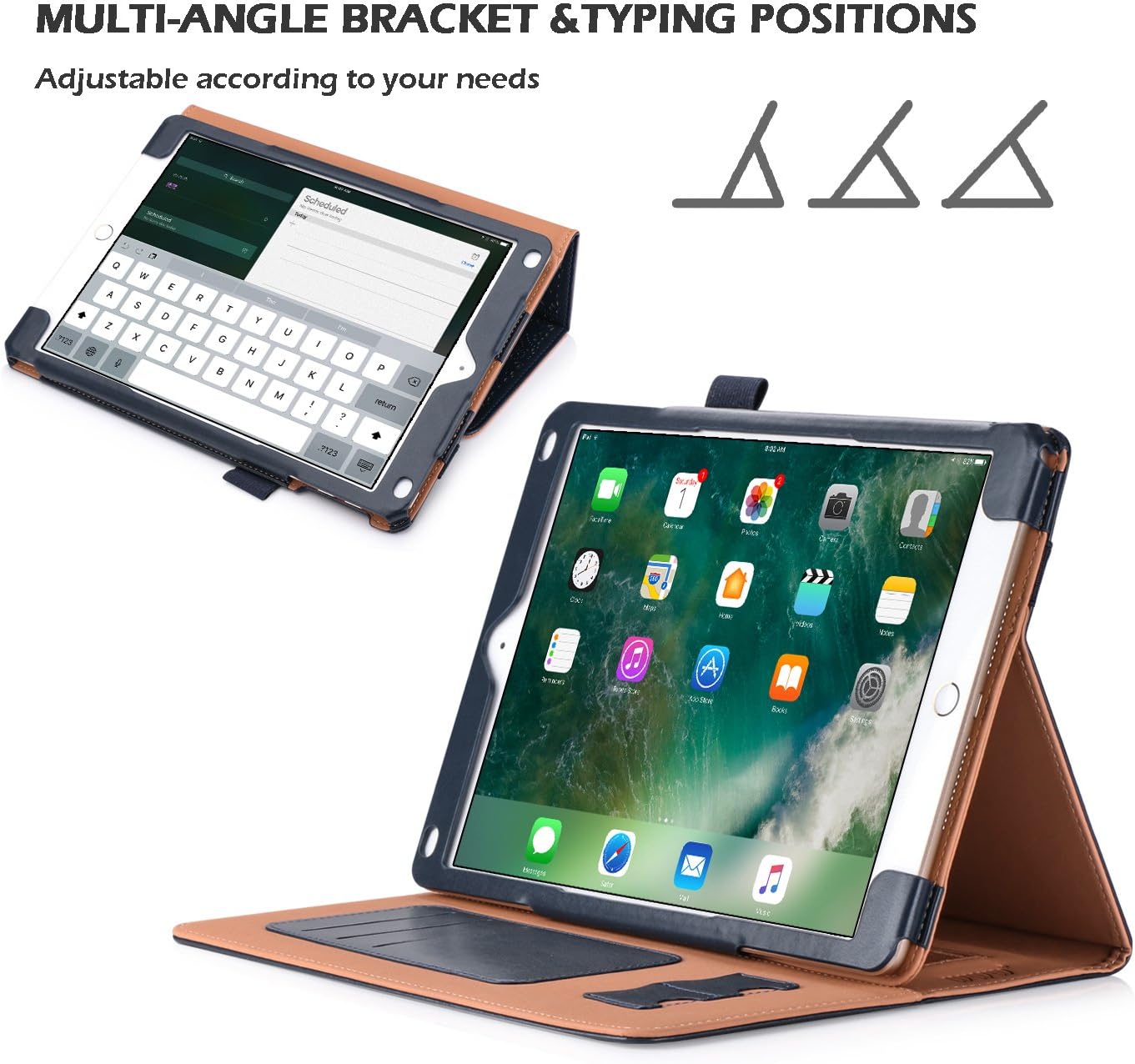 WWW iPad 9.7 2018/2017, iPad Air 2, iPad Air Case, [Luxury Laser Flower] Premium PU Leather Case Protective Cover with Auto Wake/Sleep for Apple iPad 9.7 2017/2018 and iPad Air 2/1 Navy Blue