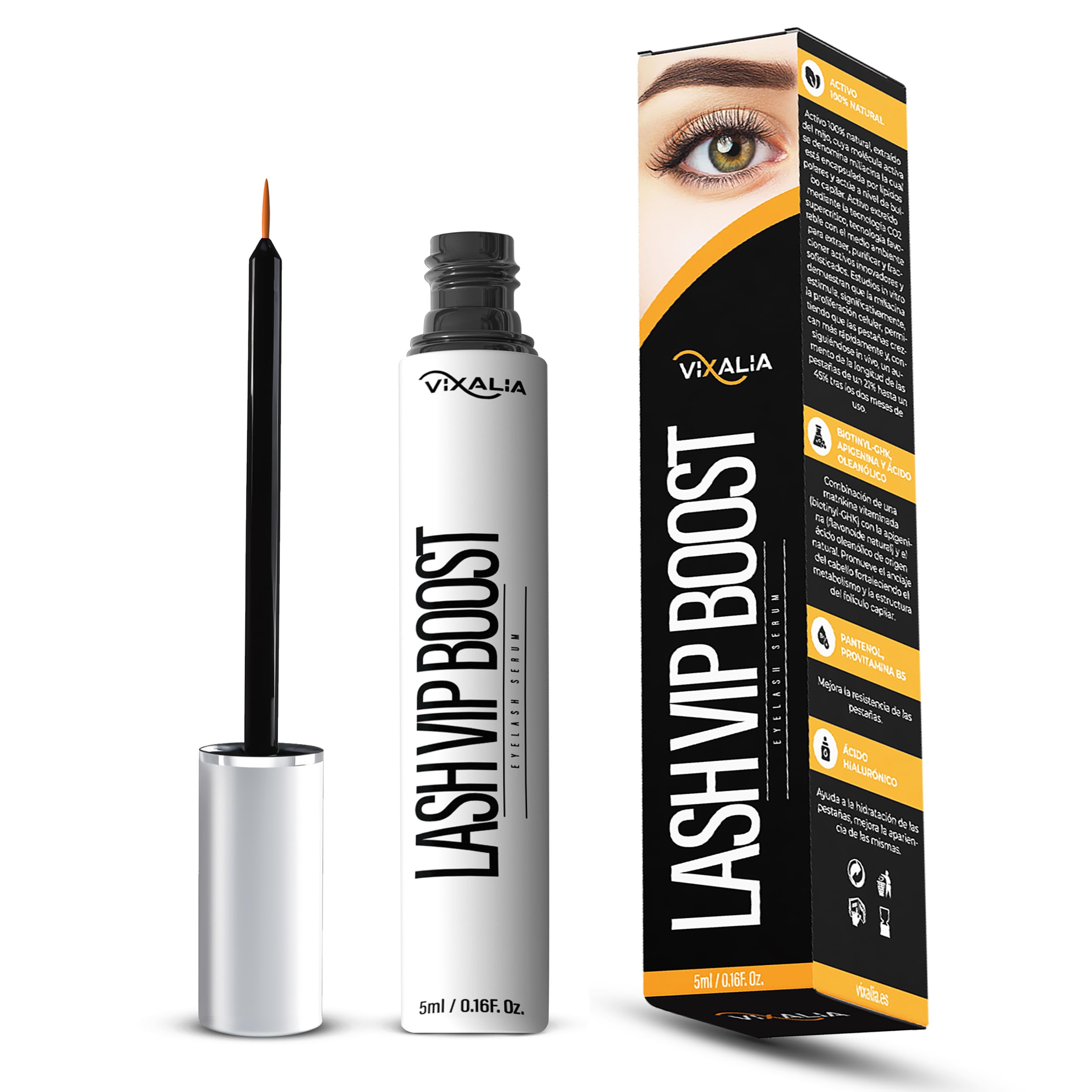 Vixalia Serum Pestañas 5 ML Profesional | LashVip Boost Suero para el Crecimiento de Pestañas, Más Largas, Fuertes y con Densidad, Tratamiento Fortalecedor y Alargador para Pestañas y Cejas