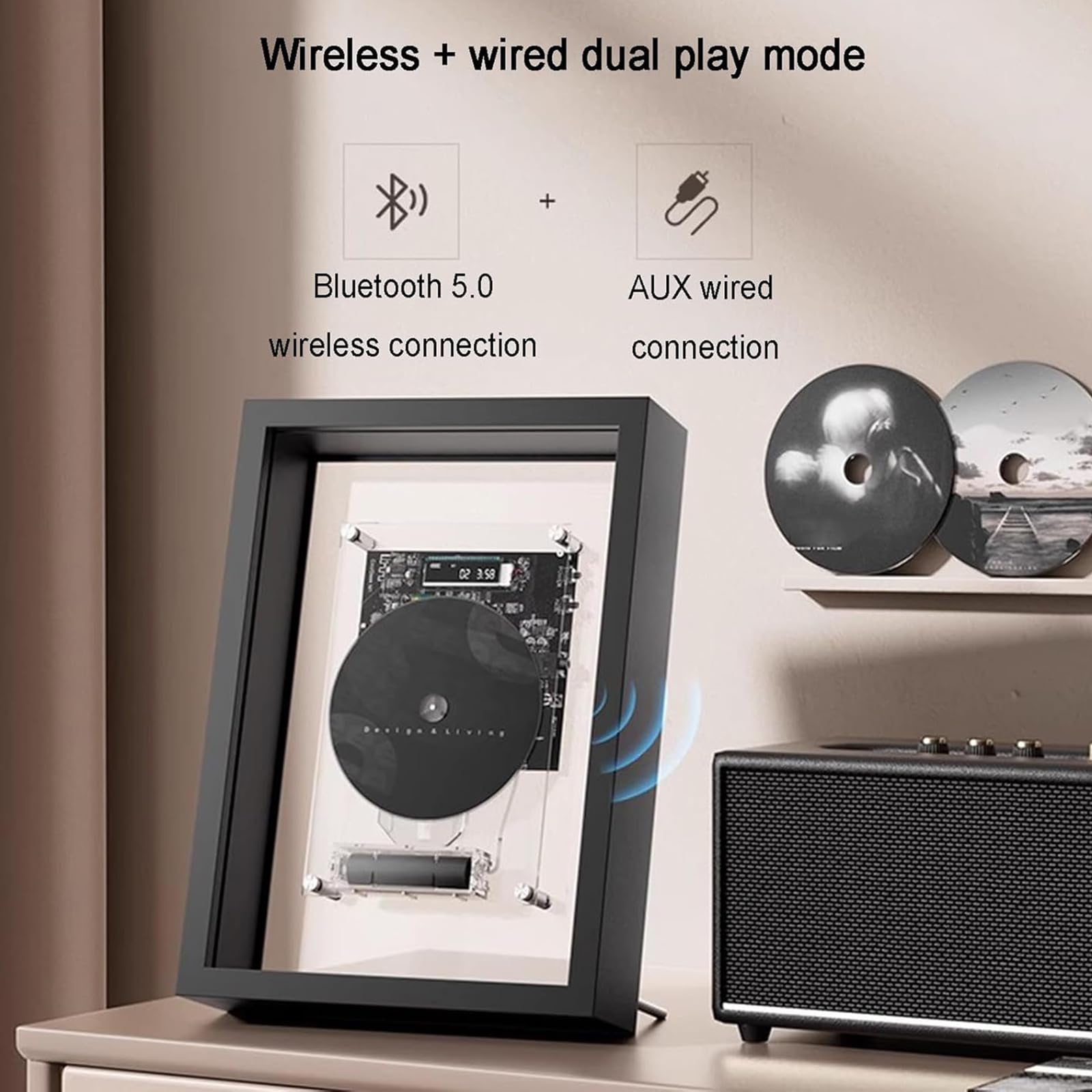 Lettore CD montabile a parete con telecomando e uscita Bluetooth/AUX, cornice decorativa per casa, ufficio o corridoio decorazione da parete