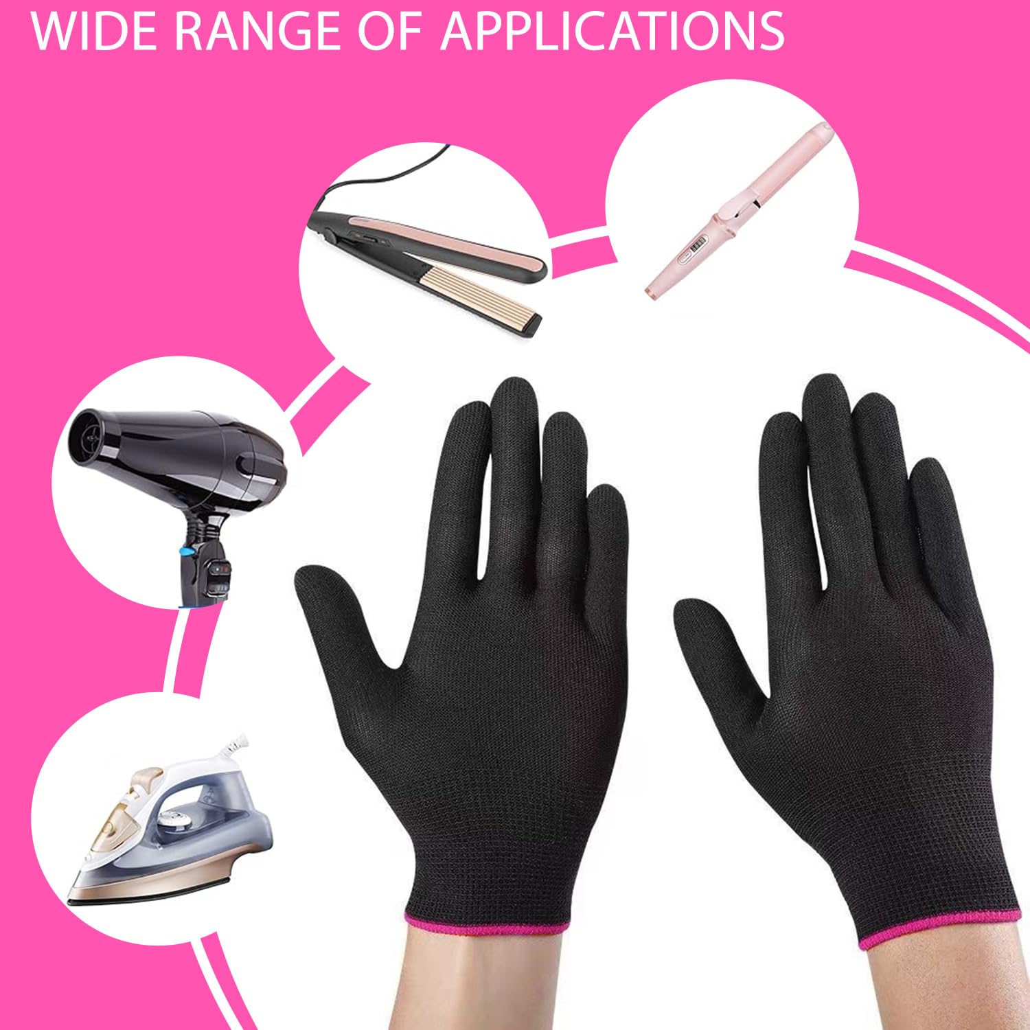 2 pièces Gants de protection professionnels résistants à la chaleur Gants extensibles de protection thermique pour le coiffage avec fer à friser et permanente (rose rouge)