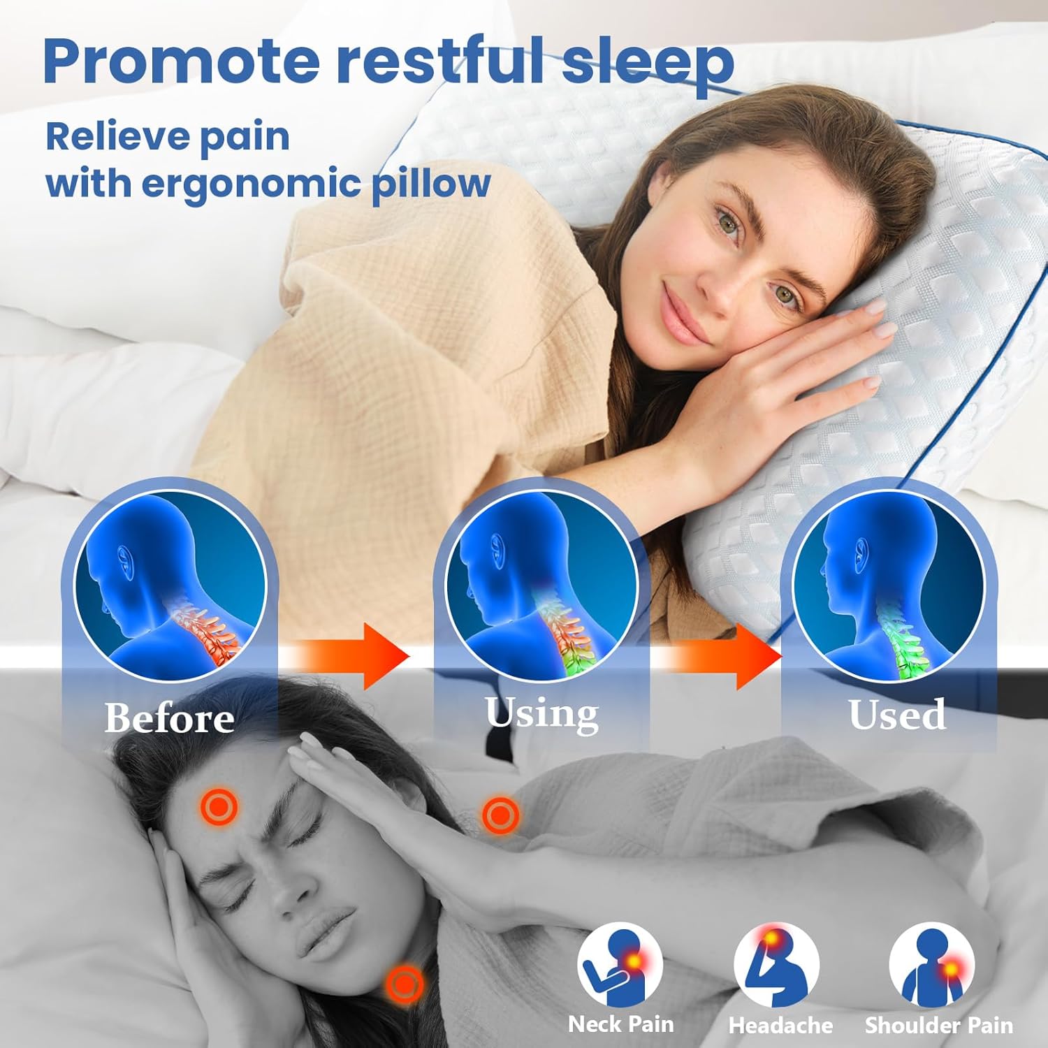 Cooling Gel Memory Foam Pillows for Sleeping, Camping, Travel, Bamboo Rayon Bed Pillow for Back Side Stomach Sleeper,Contoured Support,Standard Size and Camping Size Bundle