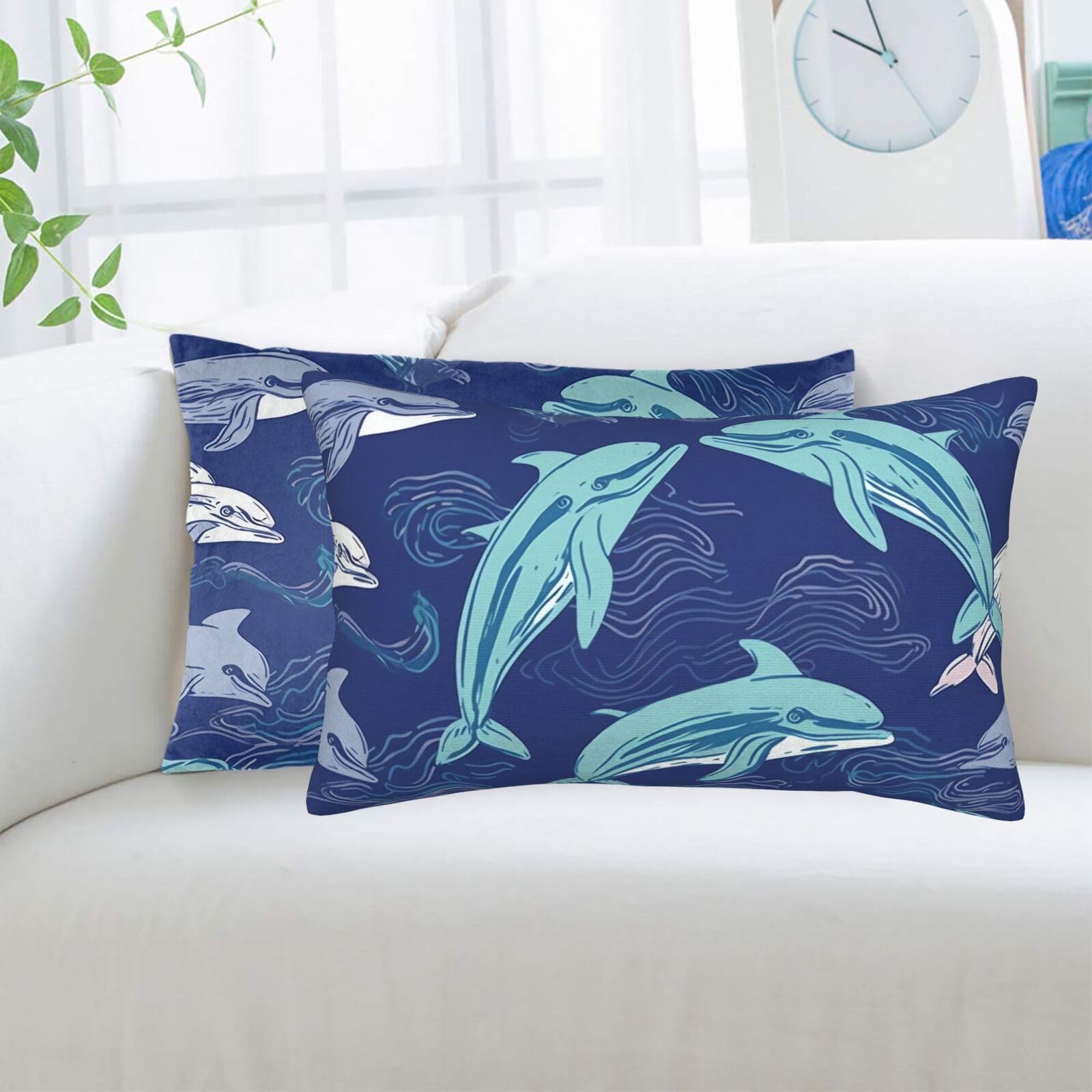 Dolphin Standard Pillowcases Sets of 2, Ultra Soft Microfiber Plush Pillow Cases 14"X20" Comfort Decorative Throw Pillow Cover with Hidden Zipper for Bedroom, Sofa, Couch
