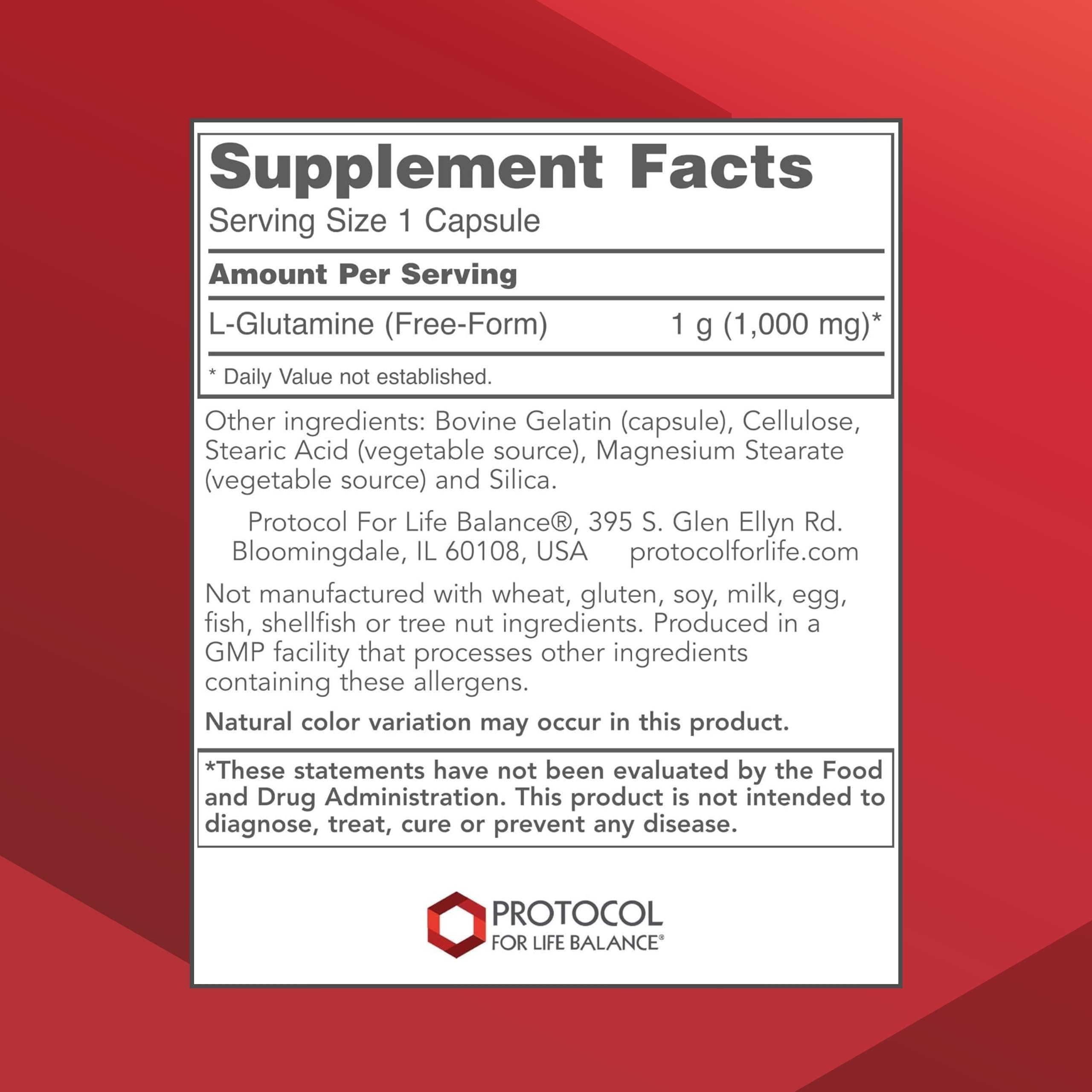 PROTOCOL FOR LIFE BALANCE L-Glutamine 1,000mg, Gut Health*, 120 Veg Caps — Amazon image 2