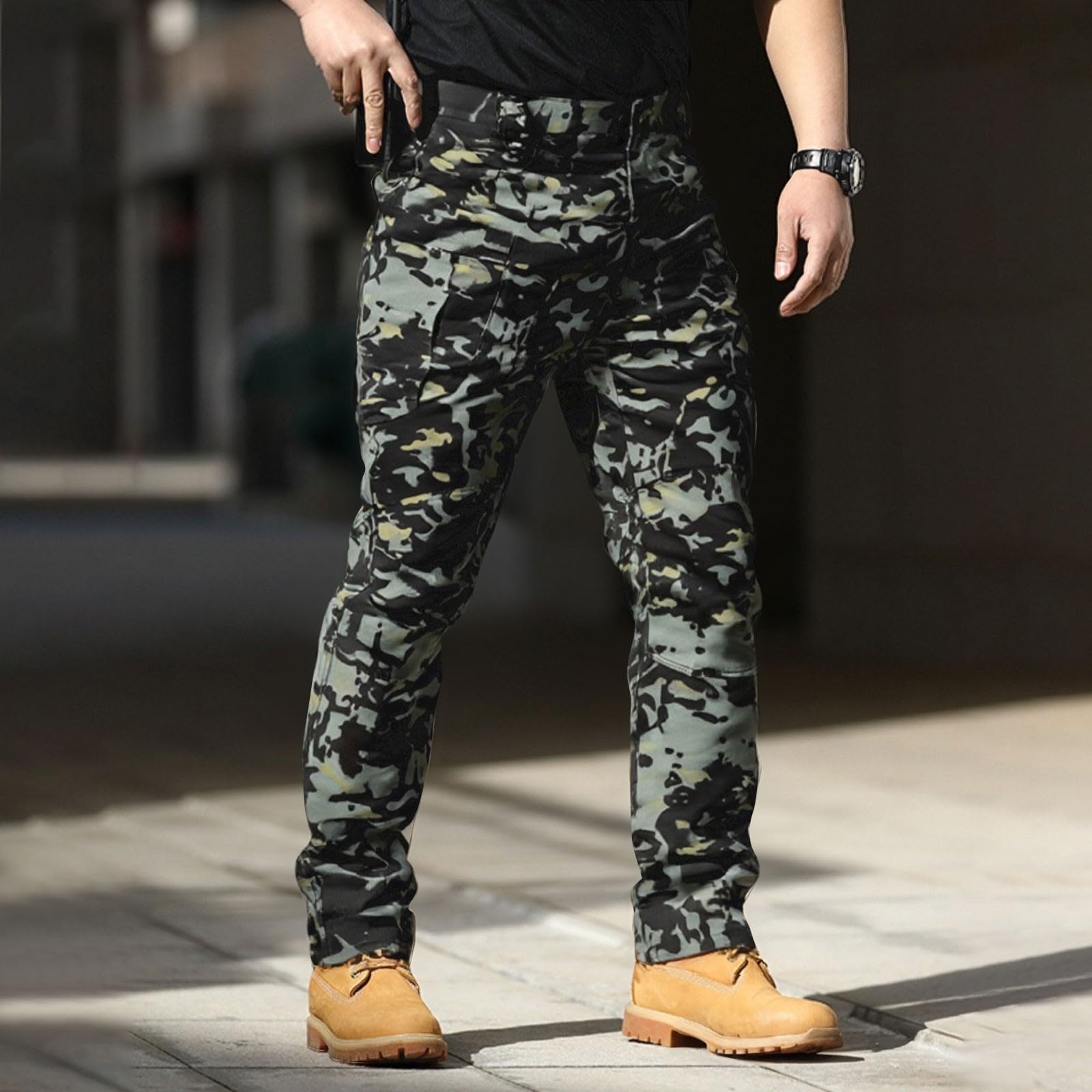Generisch Herren Cargohose Baggy Outdoor Hosen Freizeit Outdoorhose Arbeitshose mit Tasche