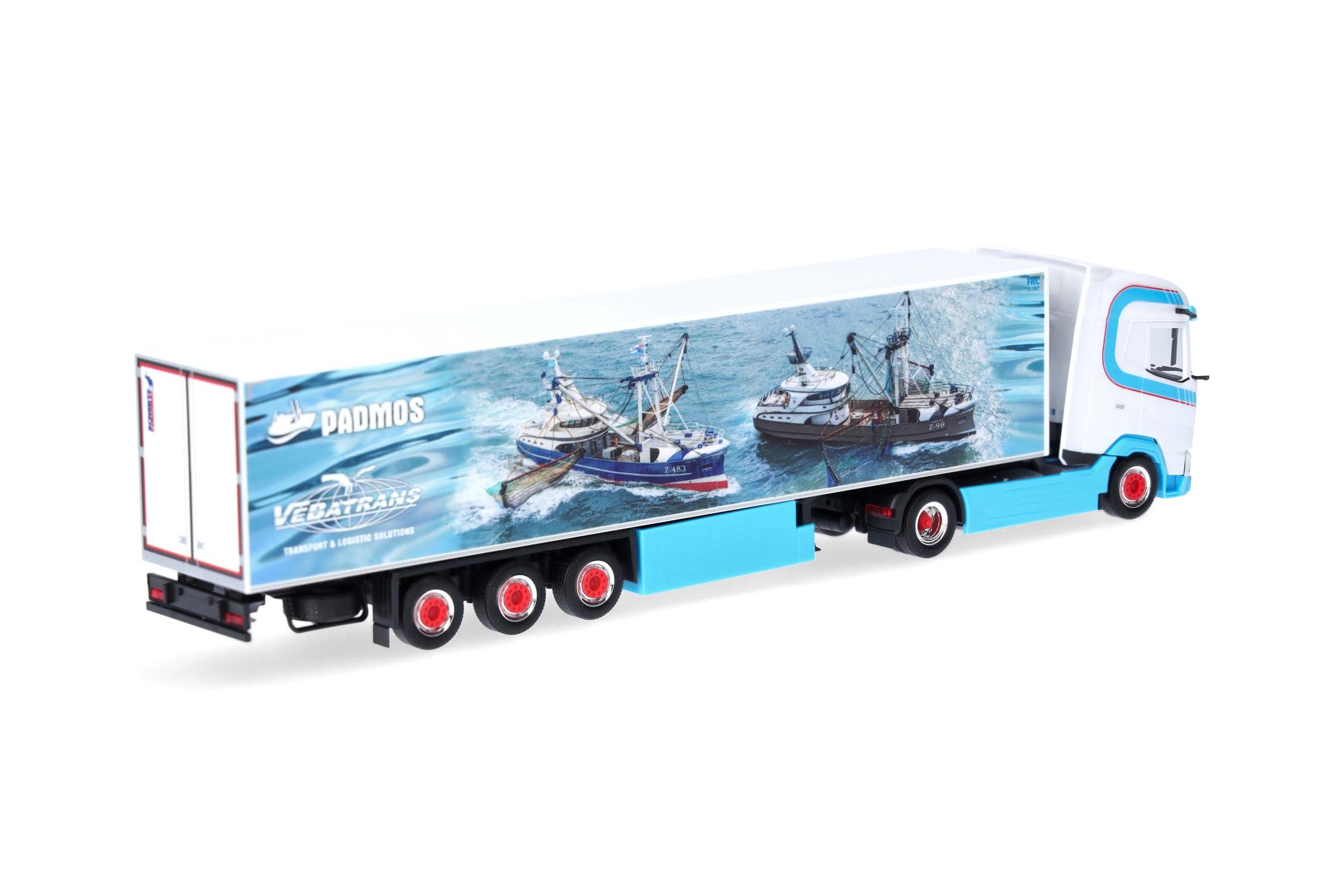 Herpa model ciężarówki DAF XG+ chłodnia zestaw siodłowy „Vebatrans” (Holandia/Urk), skala 1/87, model niemiecki, egzemplarz kolekcjonerski, figurka plastikowa