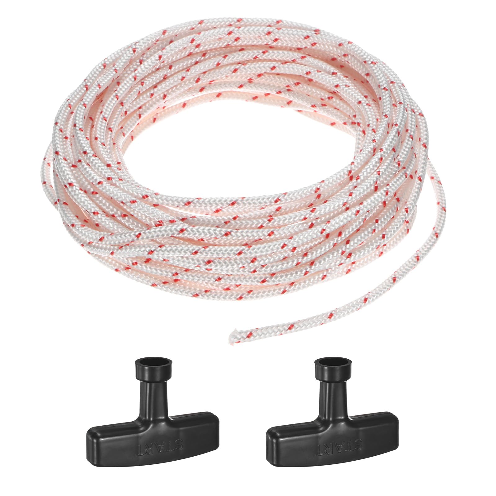M METERXITY Recoil Starter Rope Pull Cord 3.5mm 10m Pull Starter Rope with Handles Nylon Pull Cord Pull Starter Rope for Mower/Chainsaw/Trimmer/Brush Cutter [White Red,Black]