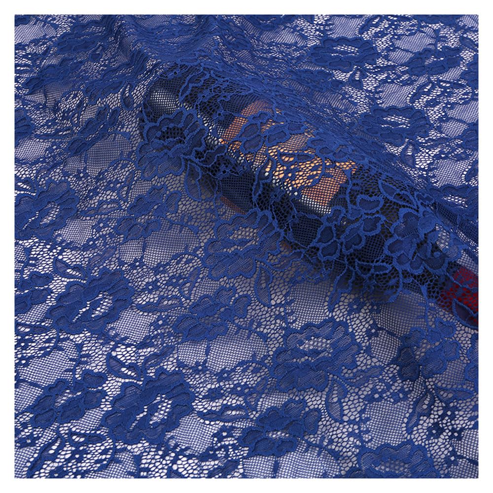Tela de encaje de 5 m x 150 cm por metros, color azul oscuro, encaje floral, tela para coser, tejido elástico de encaje de tul, tela decorativa para bodas, manualidades, manteles