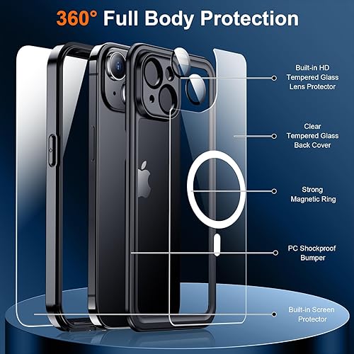 Miniatura 4 de Funda magnética para iPhone 15 impermeable, protector de pantalla integrado y protector de cámara de vidrio templado, IP68 bajo el agua, a prueba de