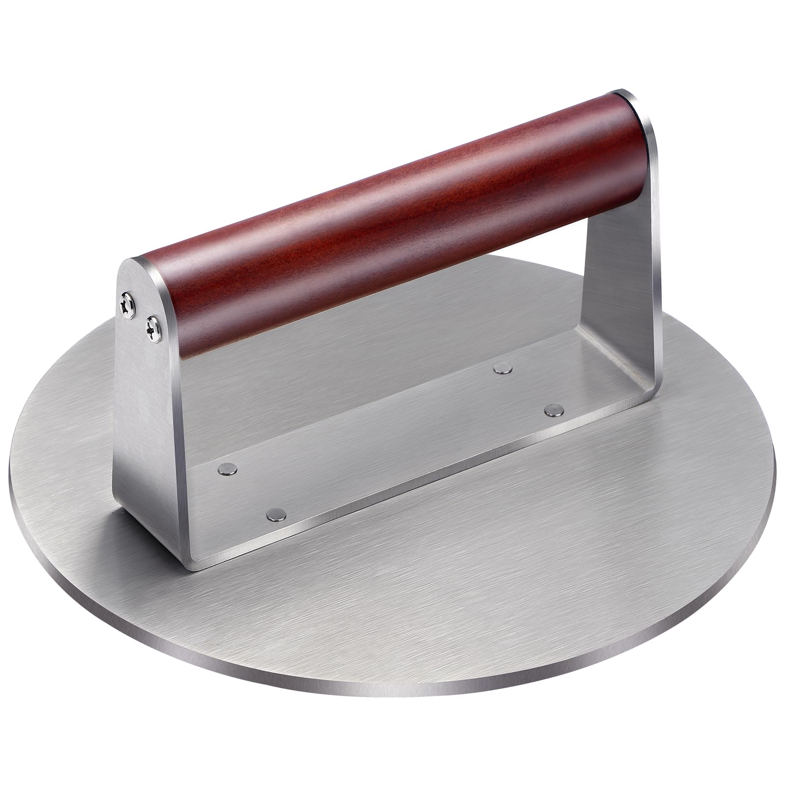 Stainless Steel Burger Press, 8.5" NonStick Hamburger Smasher Tool &amp; Grill Press, 2.5 lbs Heavy Duty Bacon with Wood Handle for Blackstone Camp Chef Pitboss Weber Griddle Grills(Round)