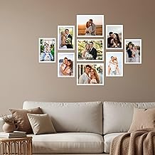 Dwella Shooting Star 3D Photo Frame Collage Set of 9 for Wall Decor, White Wooden Picture Frames Timeline Layout, Modern Gallery Wall Frame Set for Living Room, Bedroom & Home, Large Family Photo Display Wall Hanging Decor