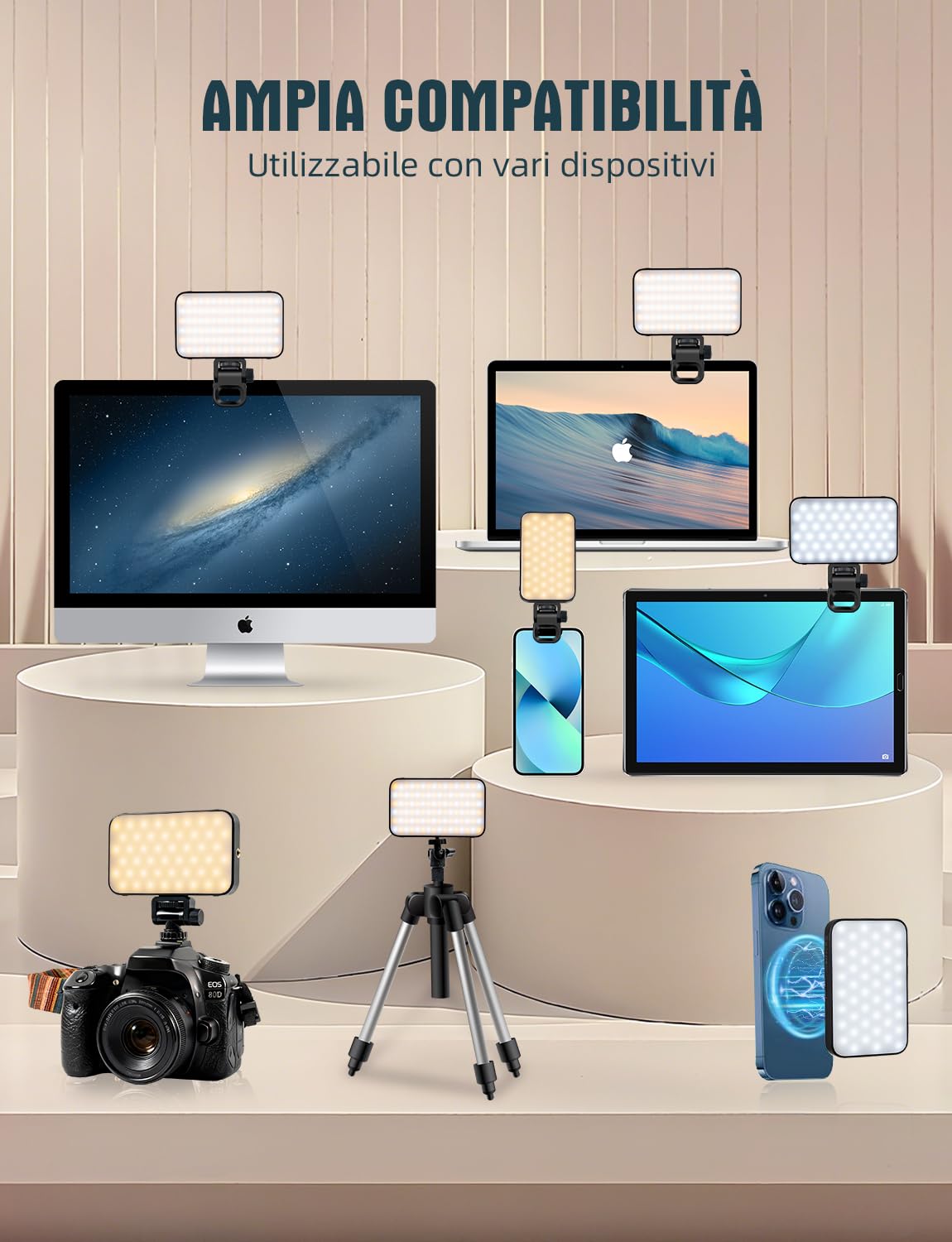 YOHOOLYO Luce Selfie per Telefono, Temperatura Colore Regolabile 2500K-9000K, 96 LED, Dimmerabile senza Livelli, CRI 95+, Magnetica, Batteria 2000mAh, per Telefono/iPad/PC/Fotocamera