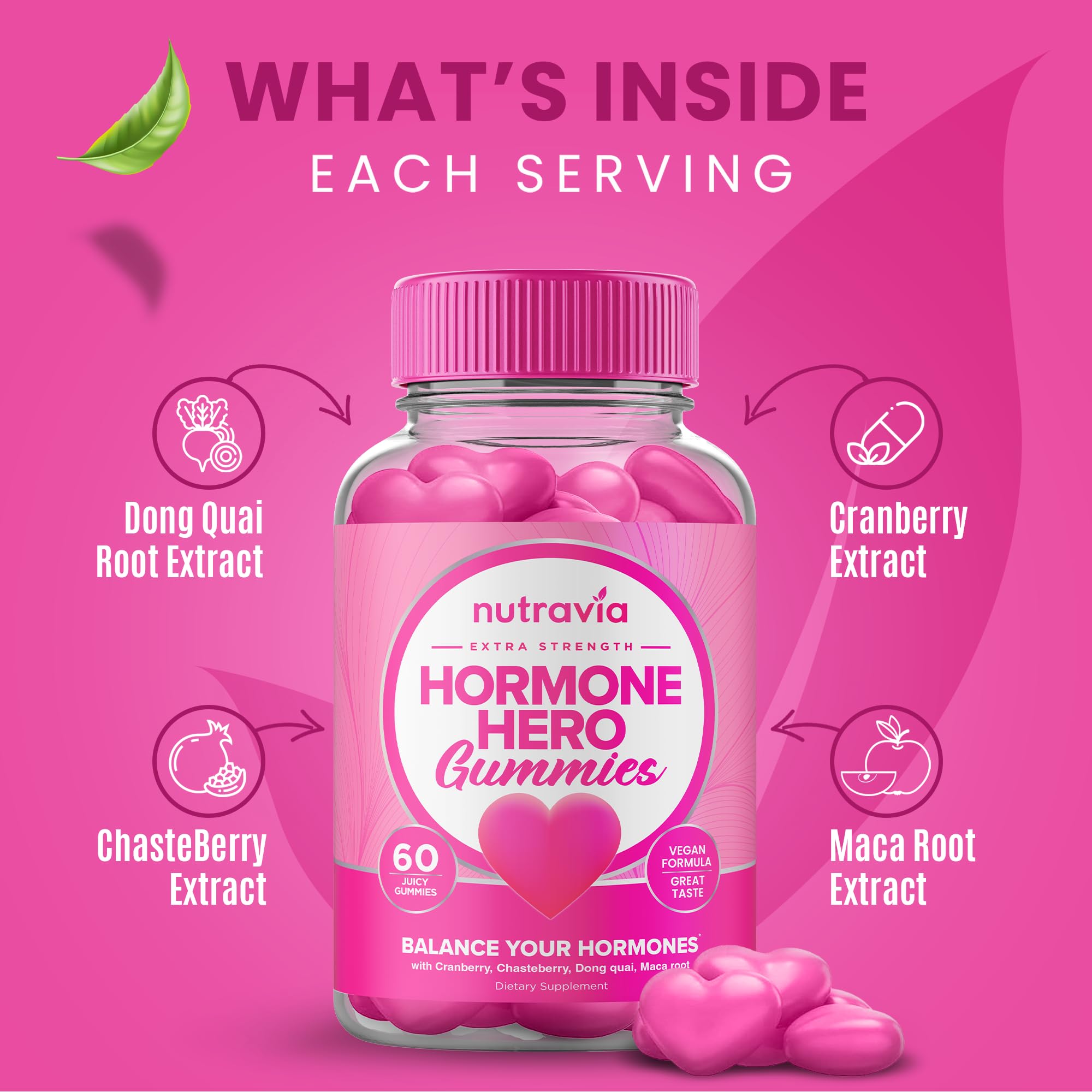 Hormone Balance For Women Gummies + PMS Relief Supplement - Supports Mood Swings, Clear Skin, Reduced Cramps and Bloating - Hormonal PMS Gummies PCOS Vitamin with Cranberry, Dong Quai (60 Gummies) — Amazon image 3