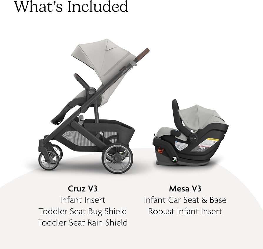 UPPAbaby Cruz V3 Stroller + Mesa V3 Car Seat Travel System Combo – Toddler Seat, Bumper Bar, Bug and Rain Shields, Car Seat Base, and Infant Insert Included – Savannah (